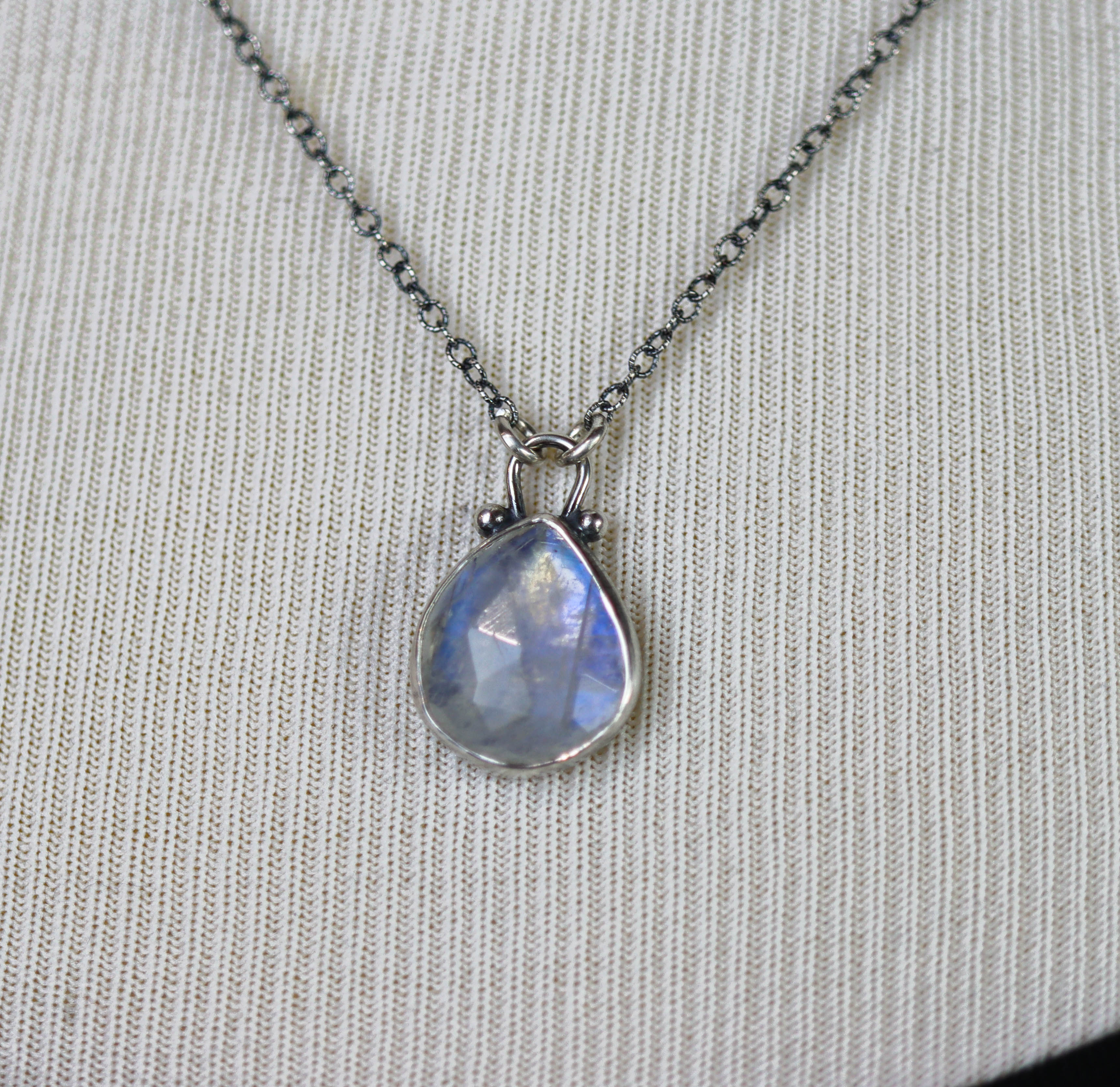 Rainbow Moonstone Pendant Necklace Sterling Silver