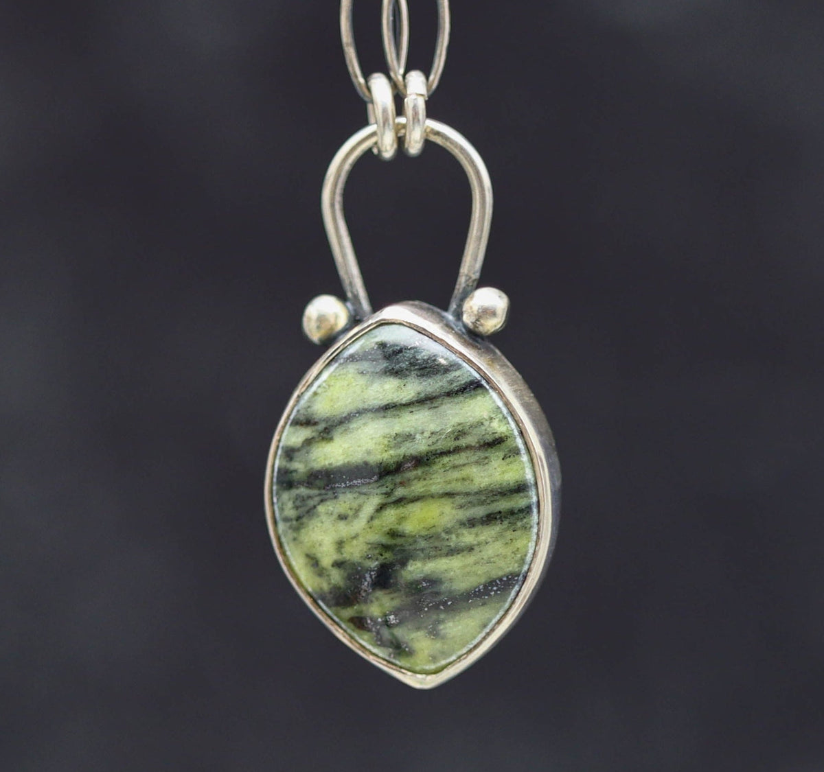 Green Serpentine Pendant Sterling Silver One Of a Kind Gemstone Necklace