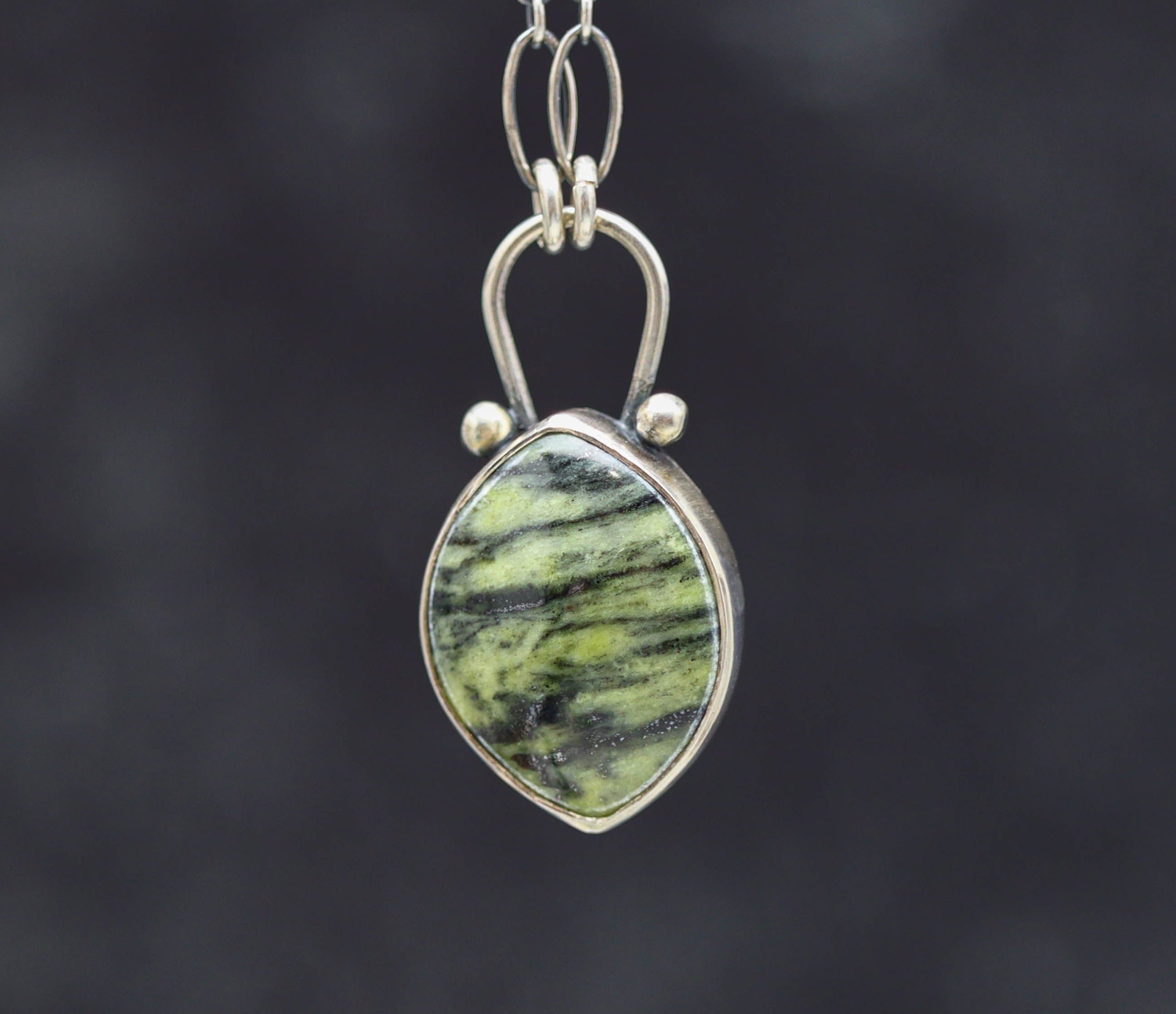 Green Serpentine Pendant Sterling Silver One Of a Kind Gemstone Necklace