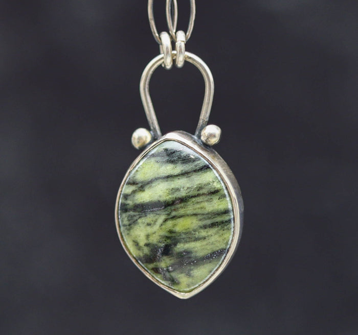 Green Serpentine Pendant Sterling Silver One Of a Kind Gemstone Necklace