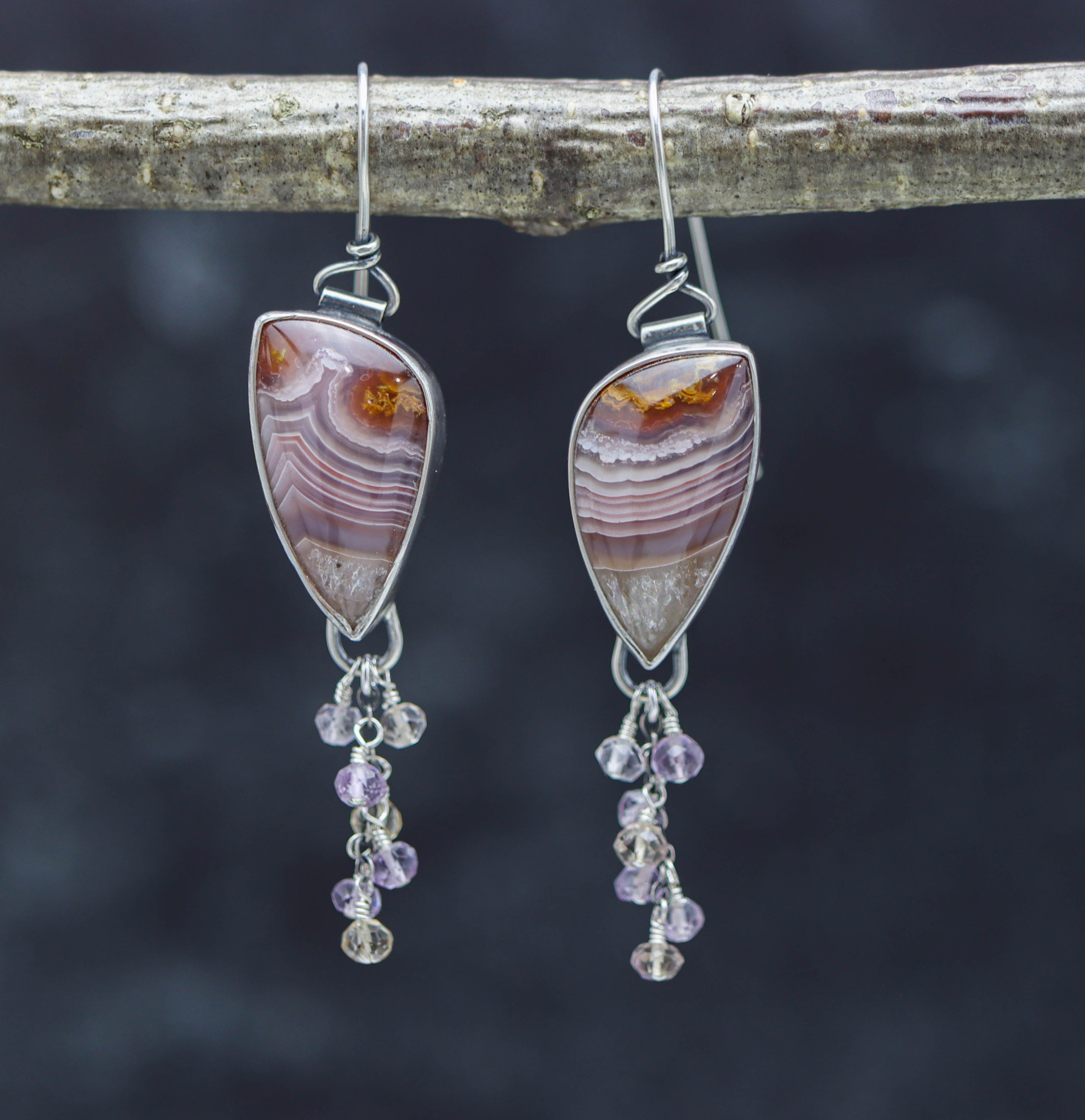 Laguna Agate and Ametrine Dangle Earrings Sterling Silver