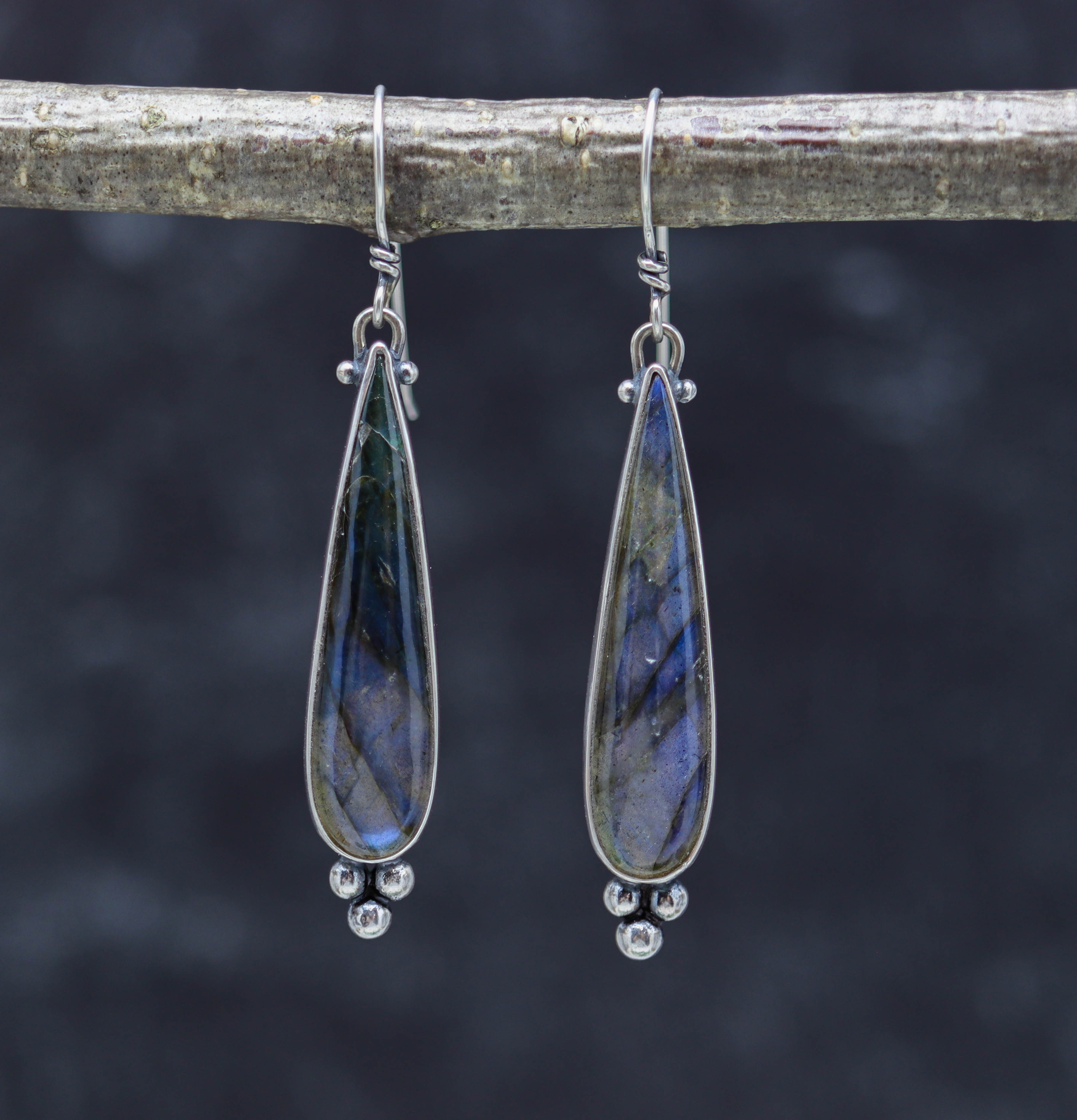 Labradorite Dangle Earrings Sterling Silver