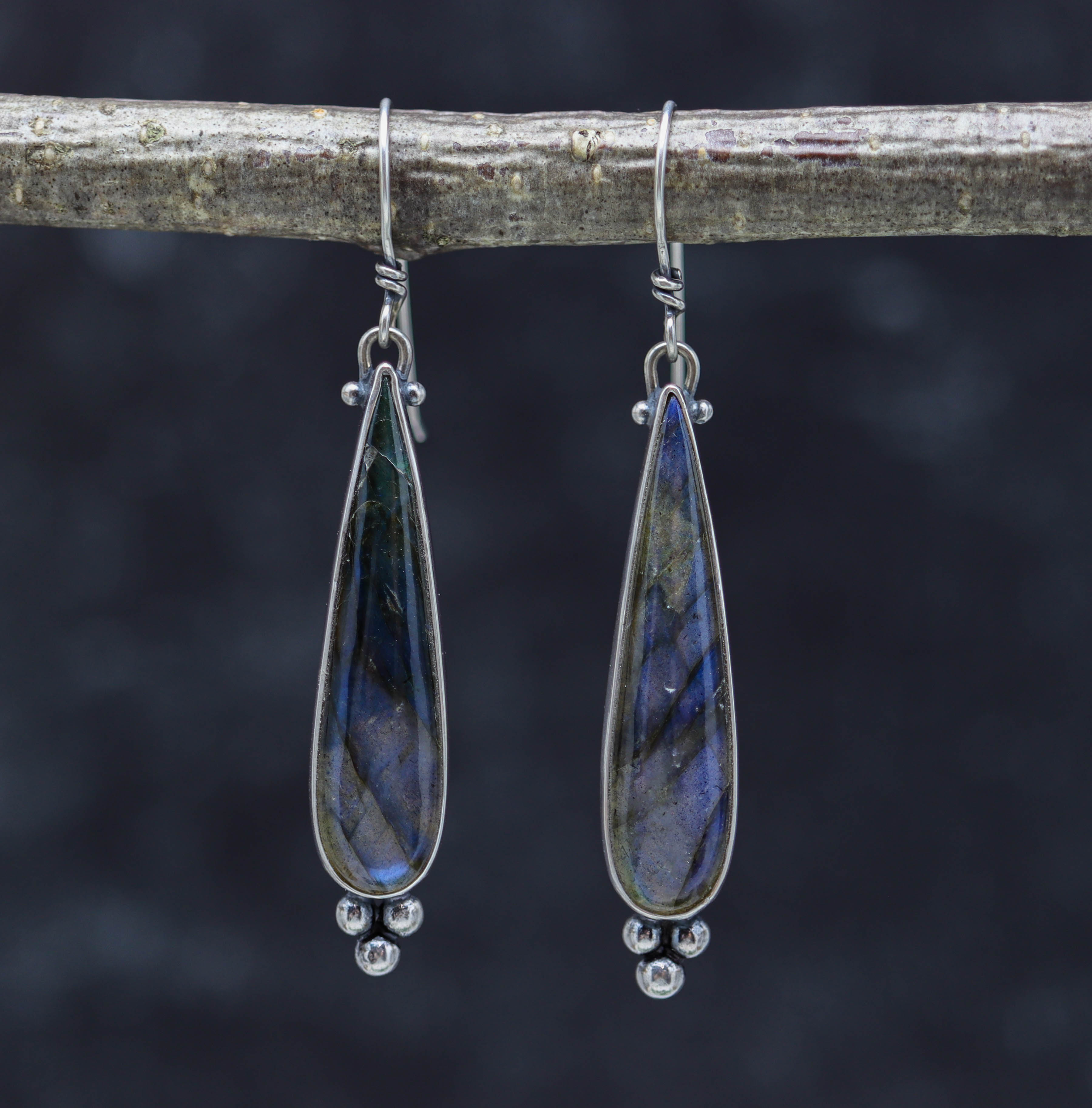 Labradorite Dangle Earrings Sterling Silver