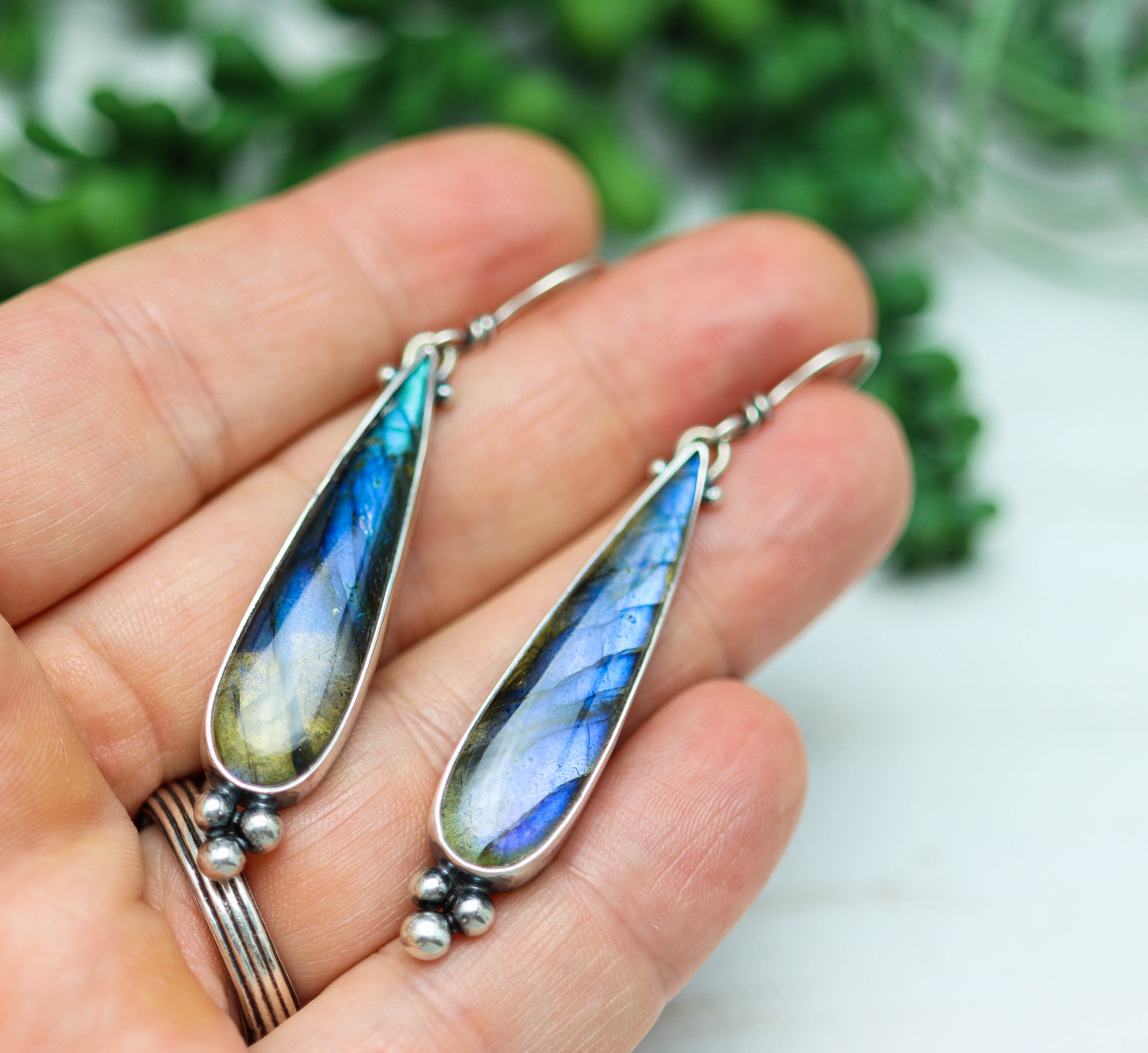 Labradorite Dangle Earrings Sterling Silver