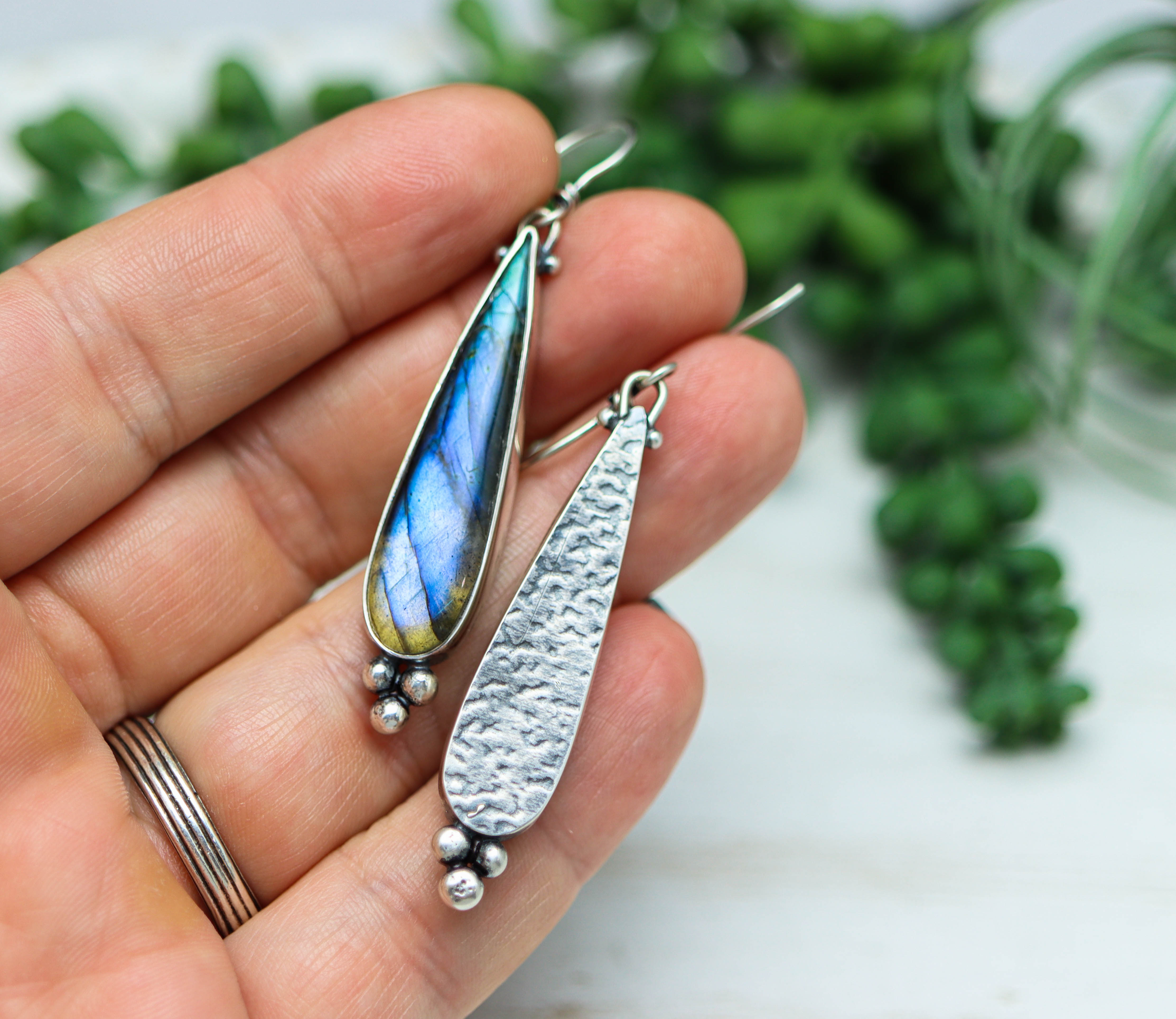 Labradorite Dangle Earrings Sterling Silver