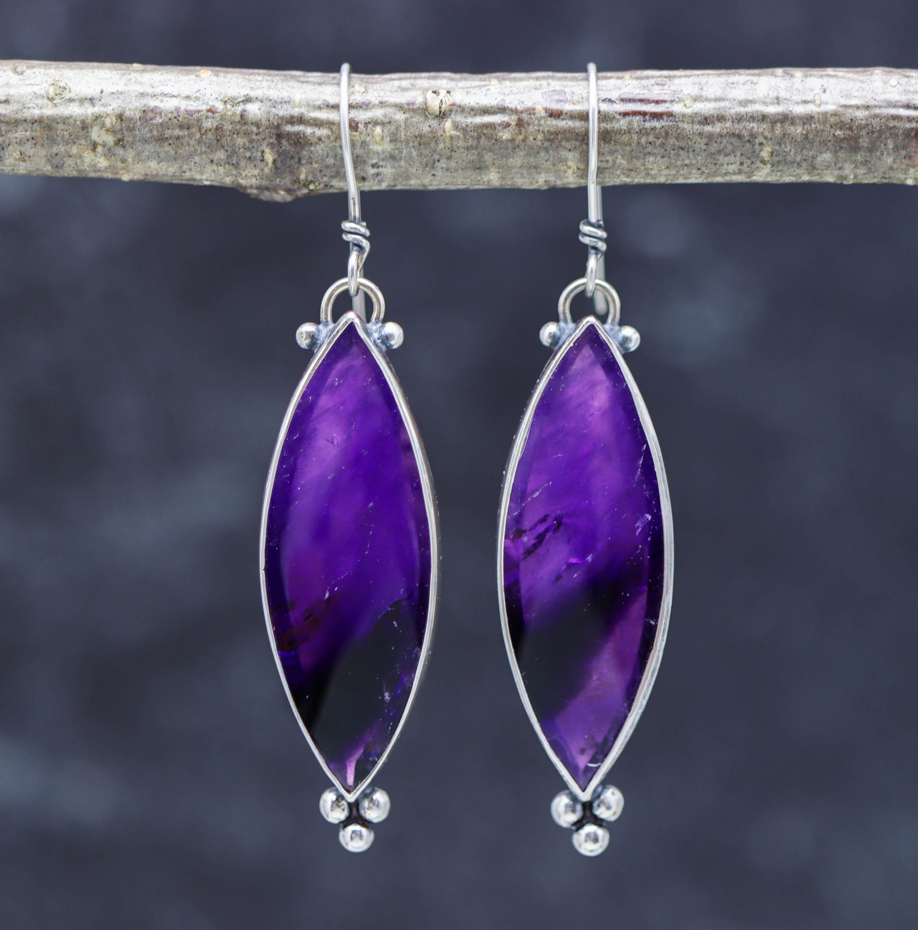 Amethyst Dangle Earrings Sterling Silver