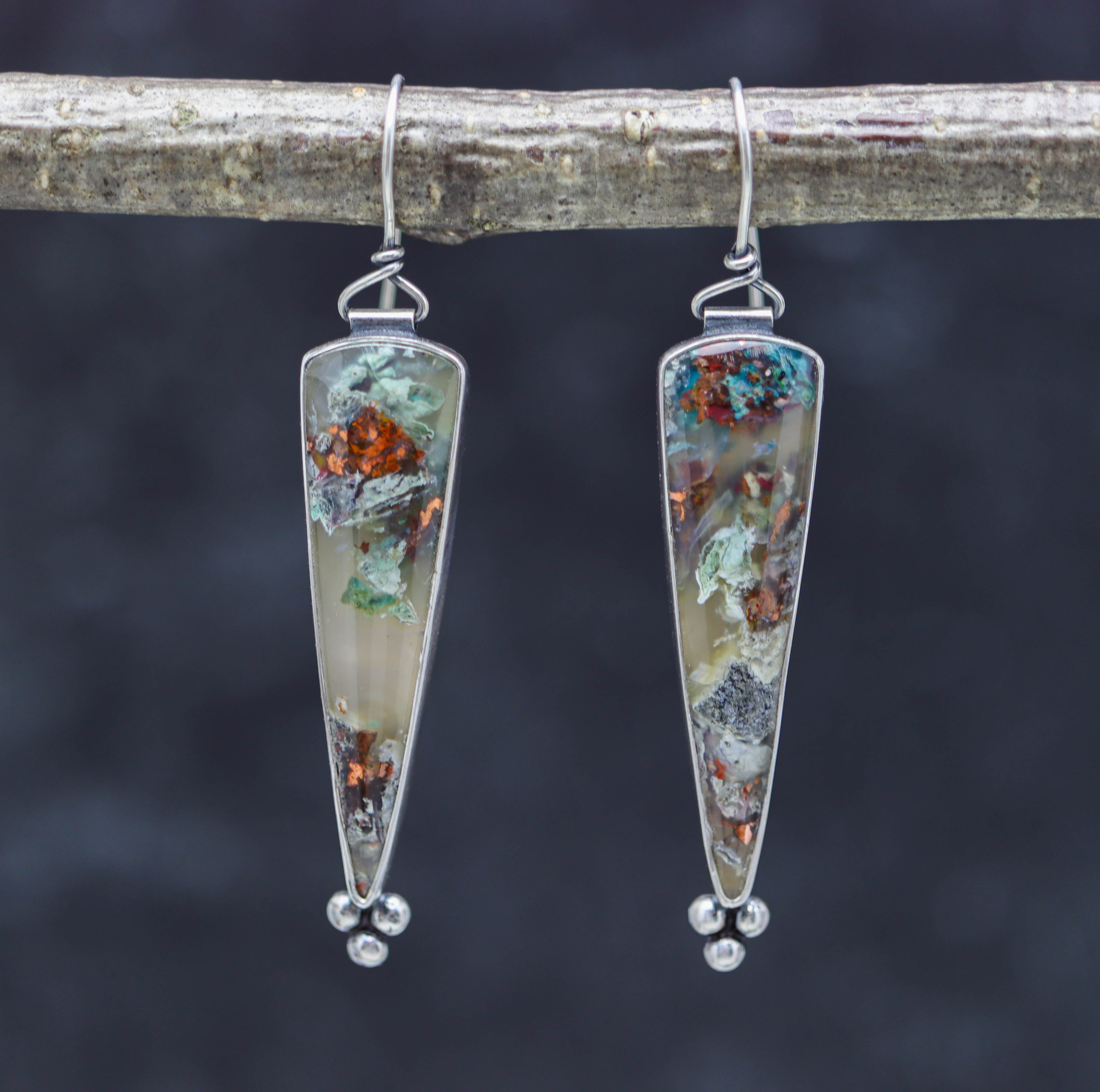 Confetti Chrysocolla Dangle Earrings Sterling Silver