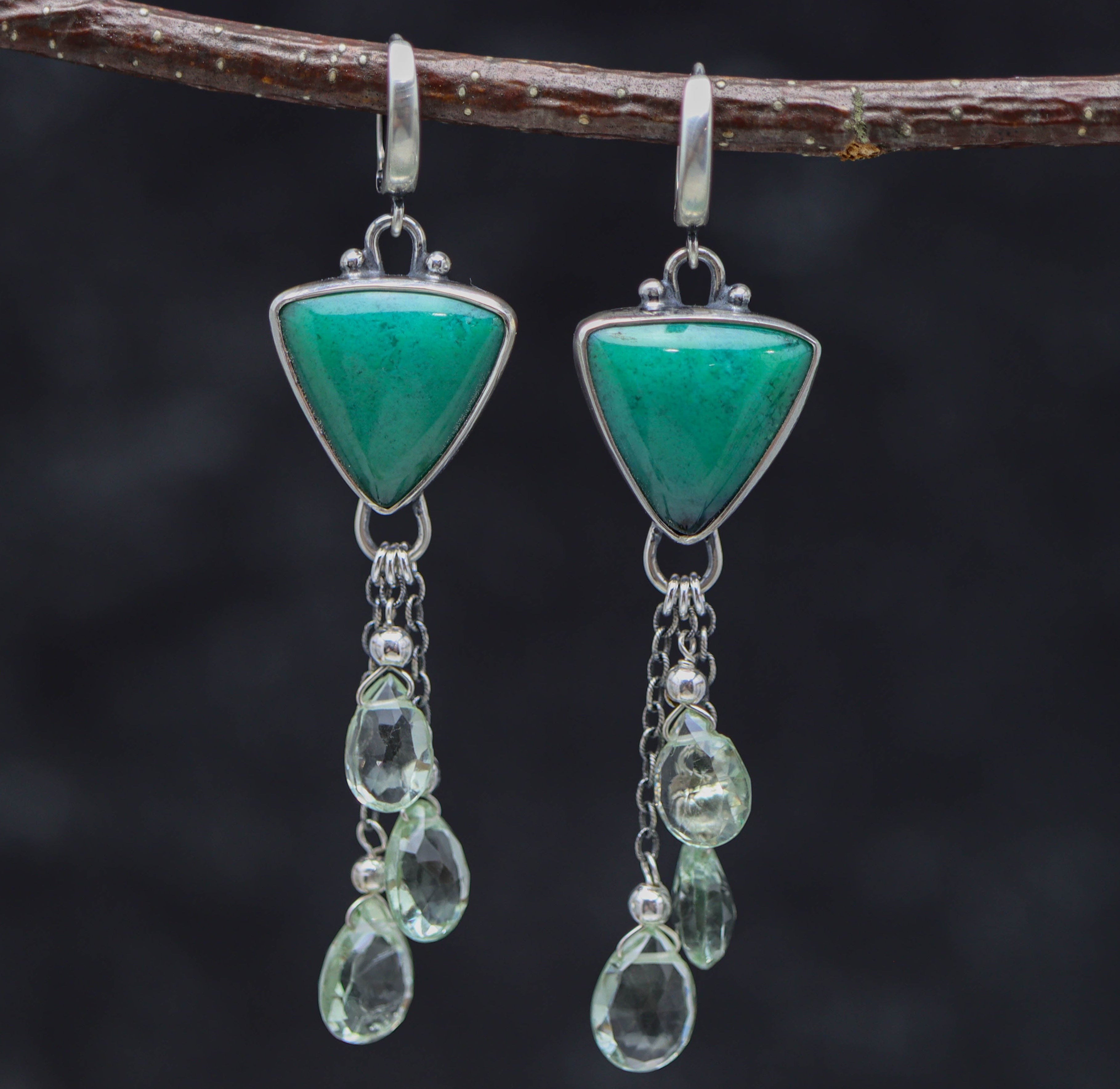 Opalized Chrysocolla and Prasiolite Sterling Silver Earrings