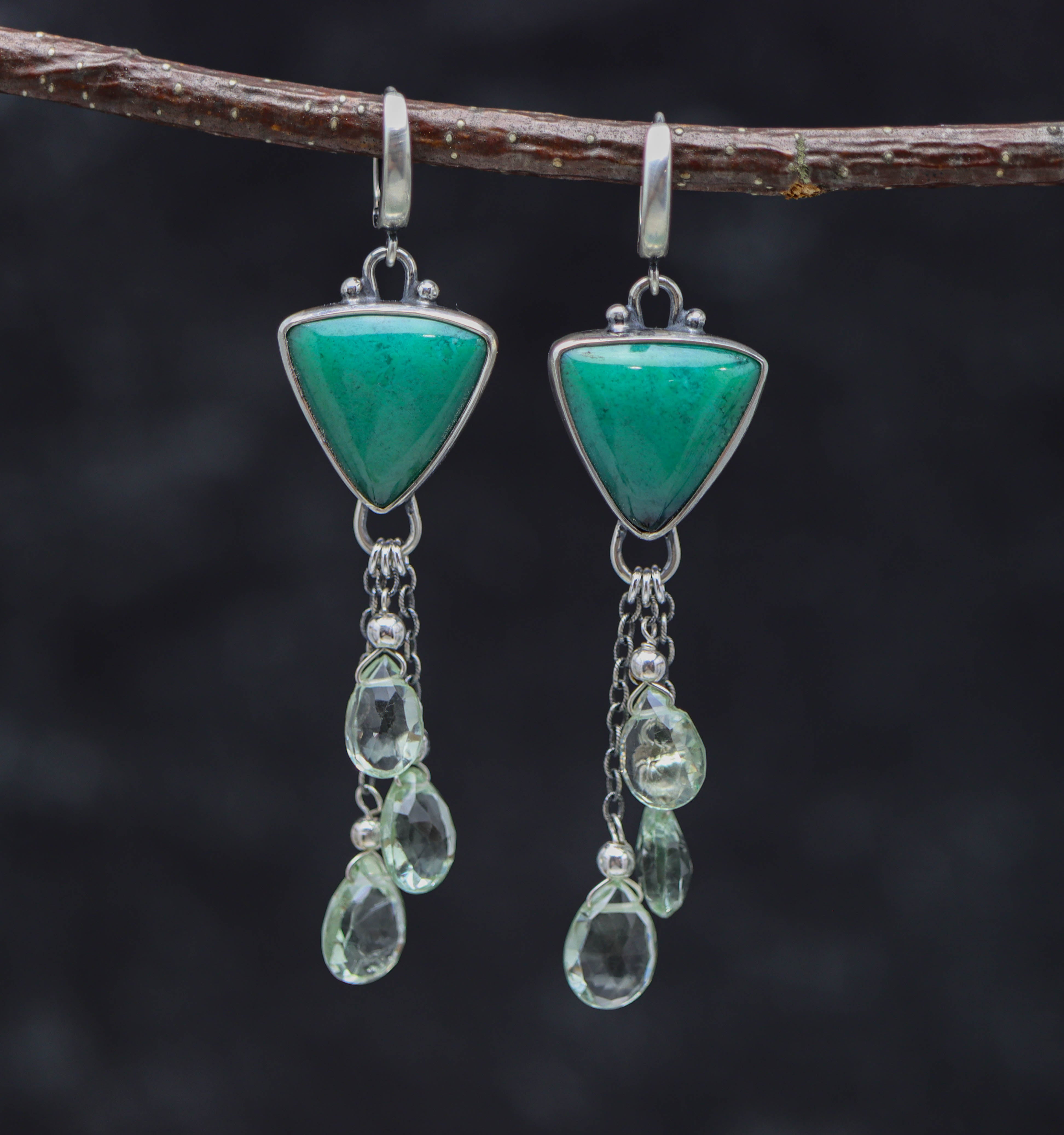 Opalized Chrysocolla and Prasiolite Sterling Silver Earrings
