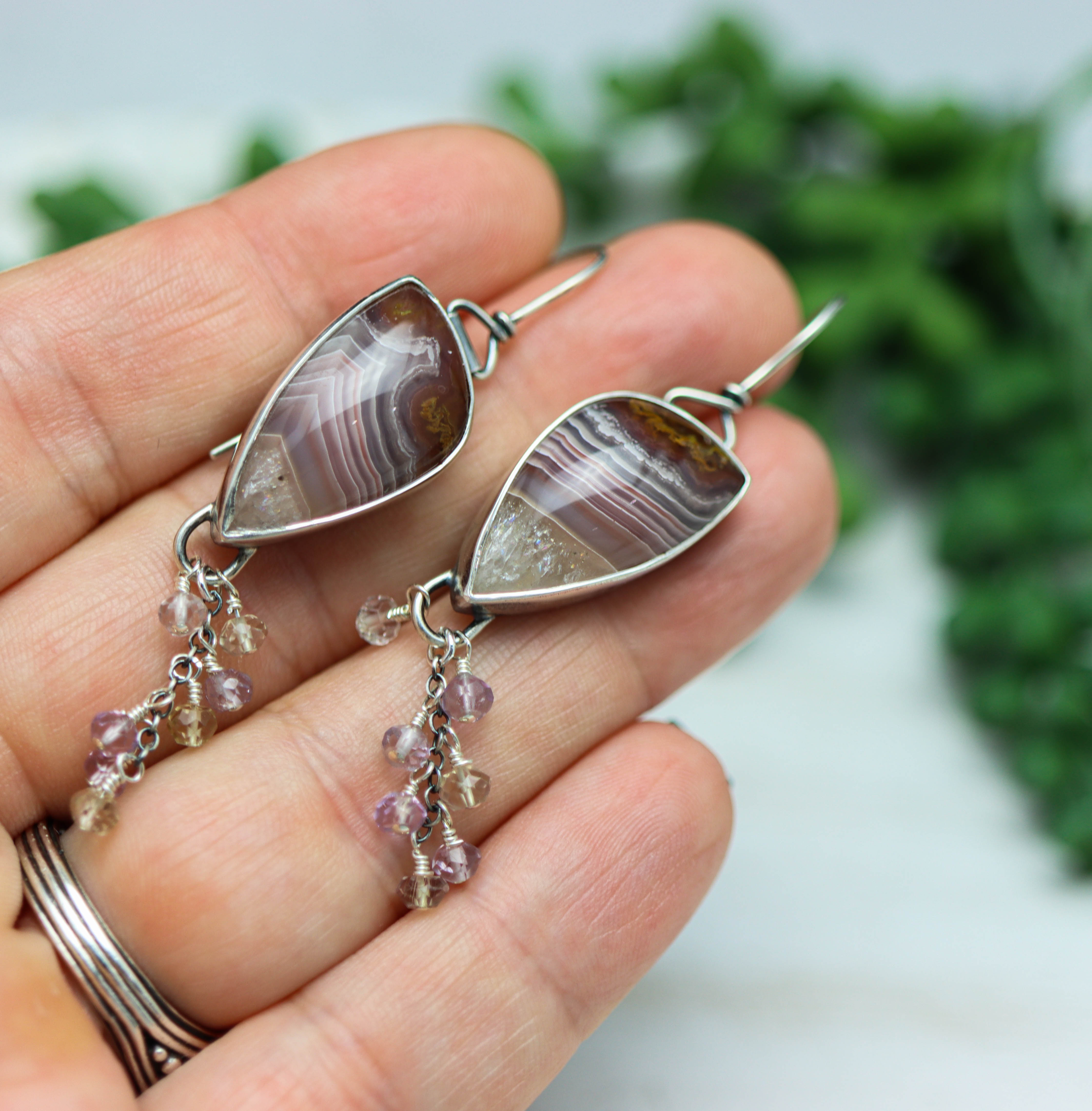 Laguna Agate and Ametrine Dangle Earrings Sterling Silver