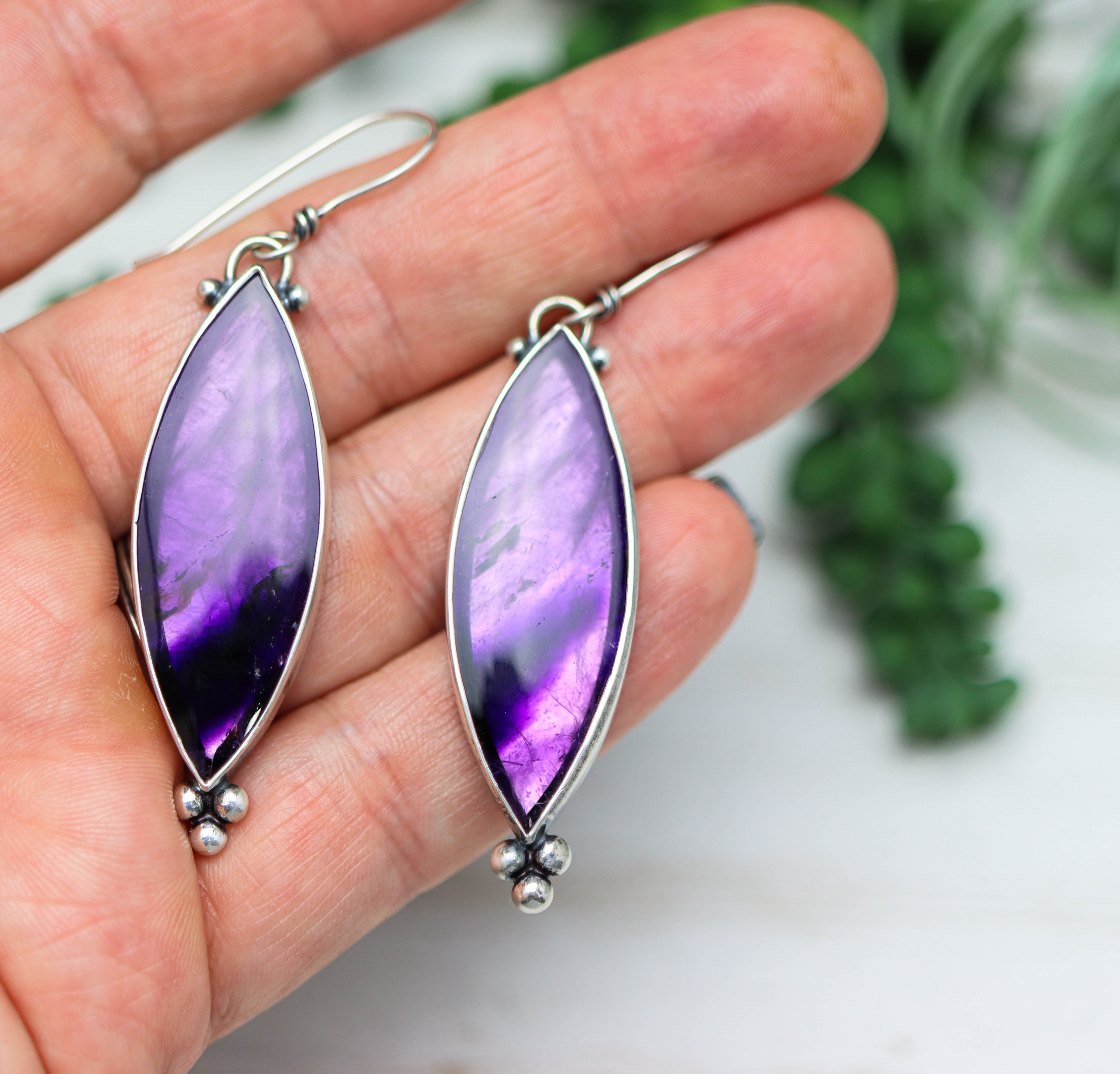 Amethyst Dangle Earrings Sterling Silver