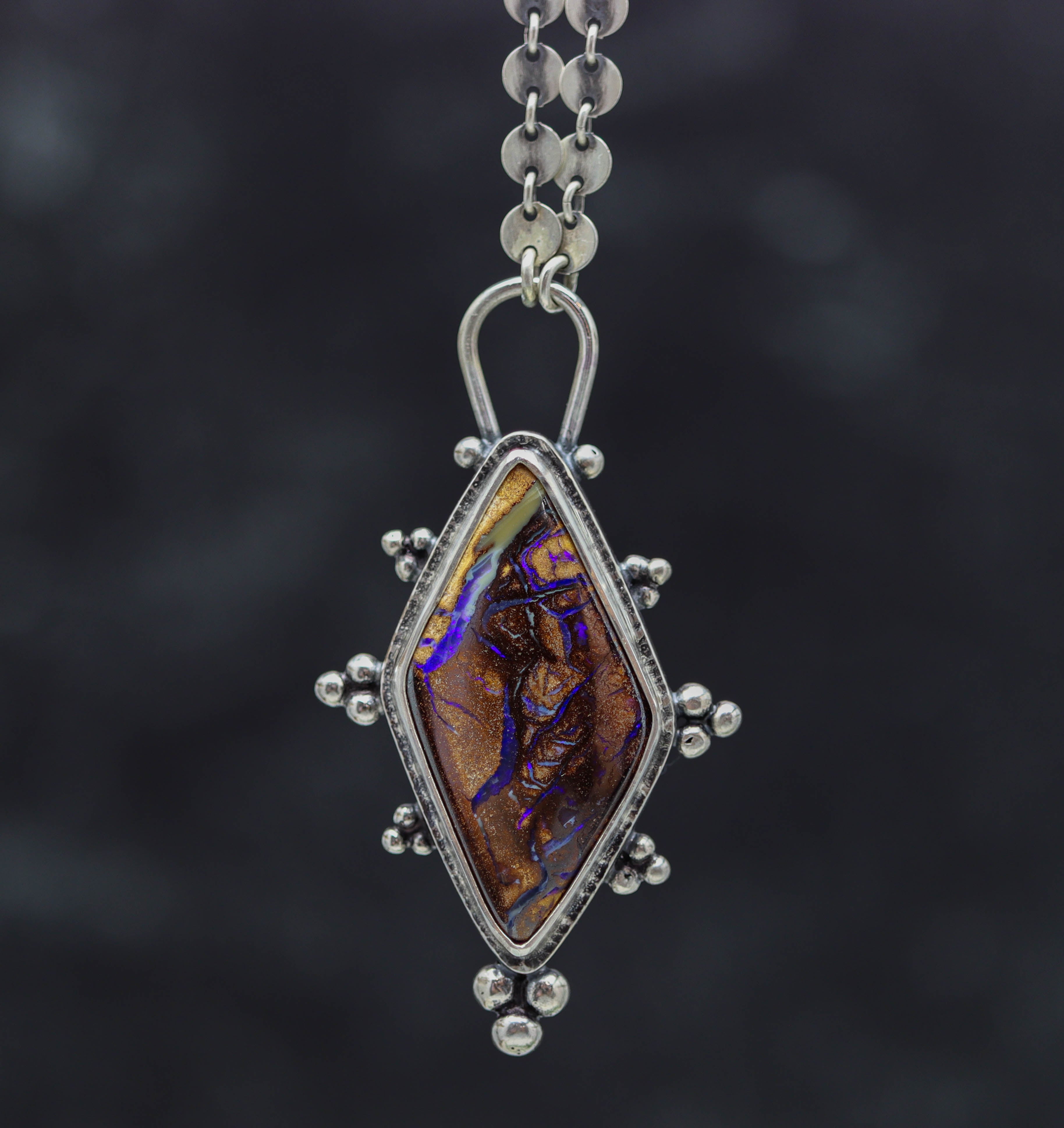 Koroit Opal Pendant Sterling Silver One Of a Kind Gemstone Necklace