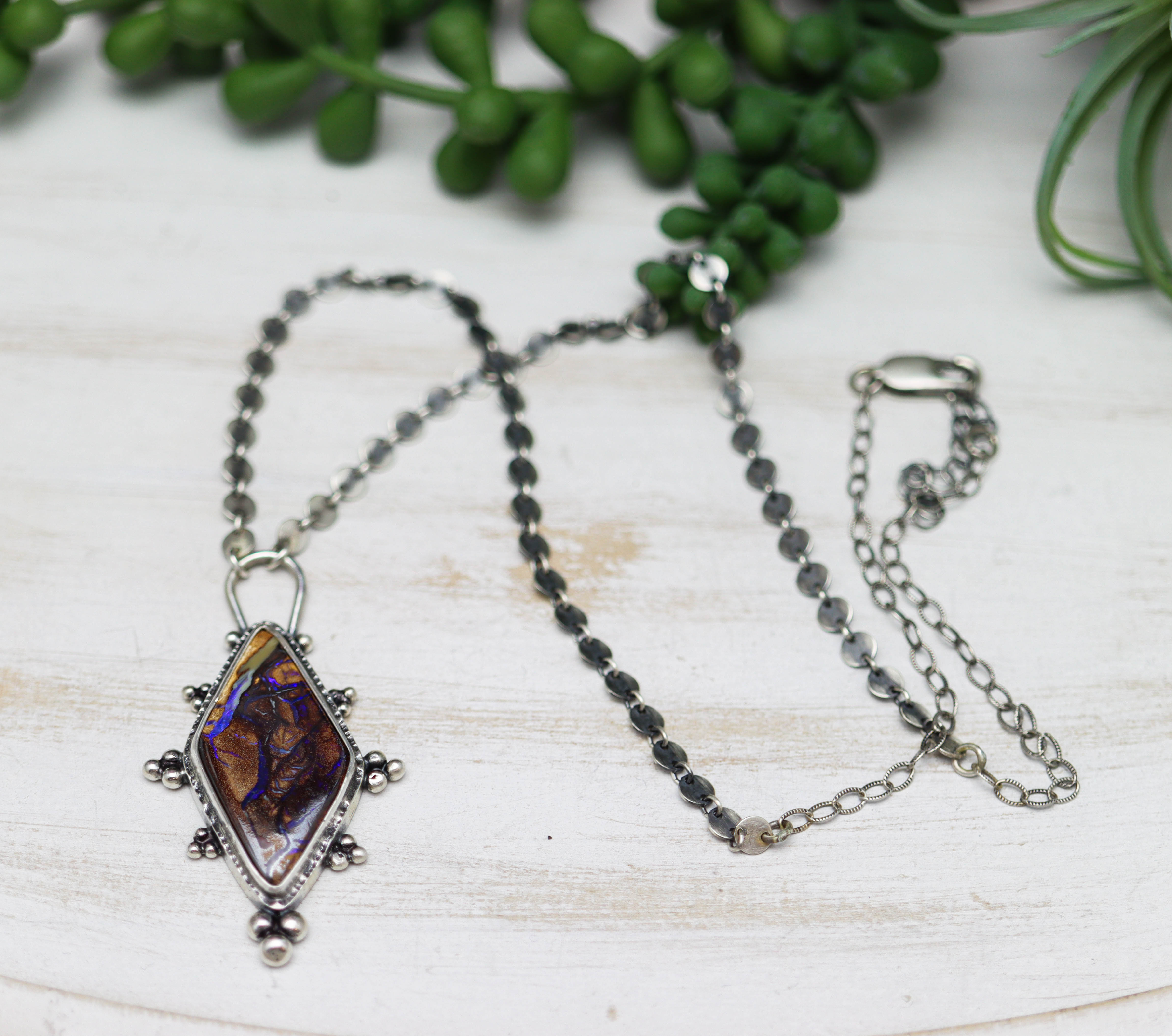 Koroit Opal Pendant Sterling Silver One Of a Kind Gemstone Necklace