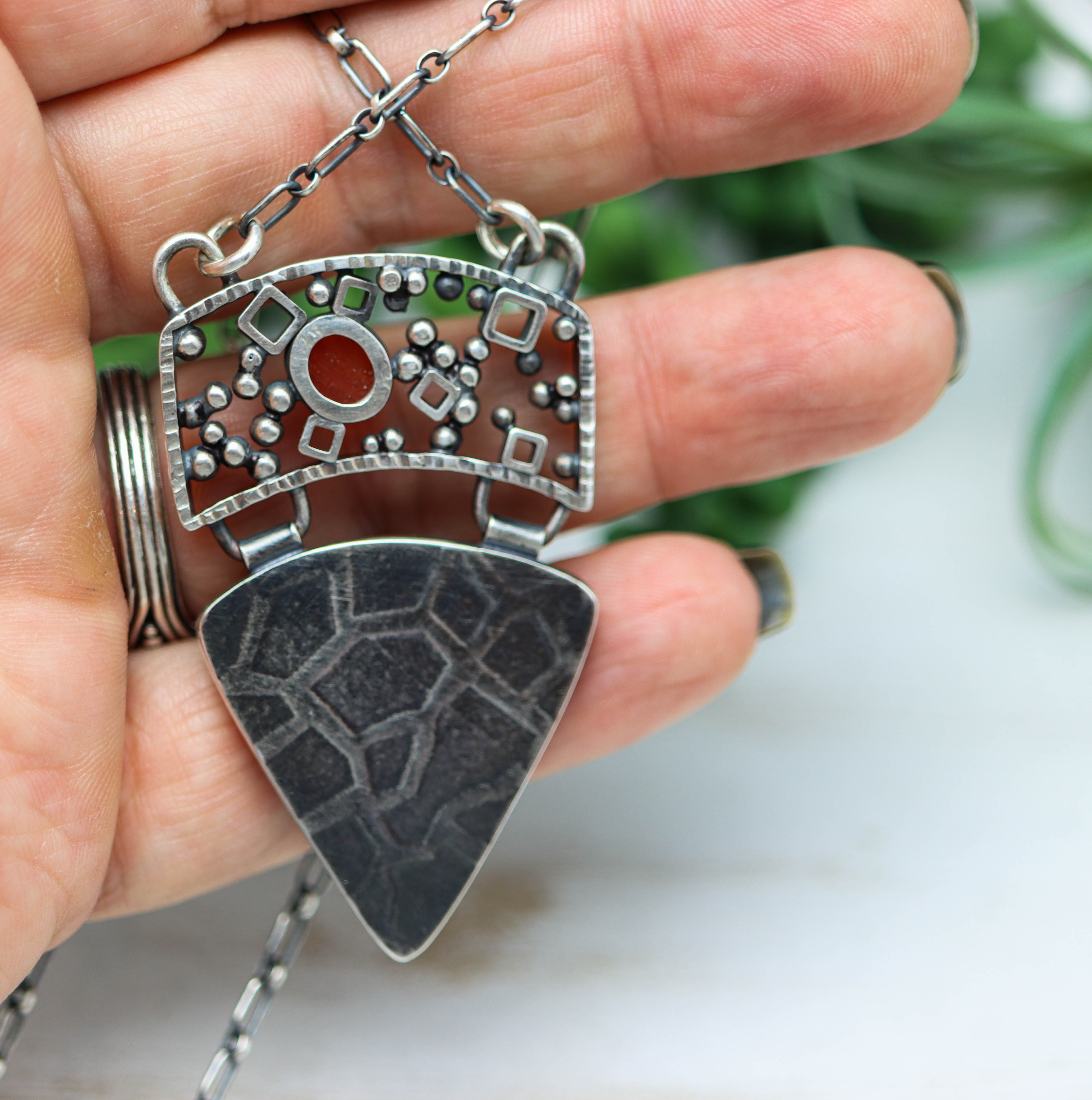 Lava Flow Jasper and Carnelian Pendant Sterling Silver Necklace