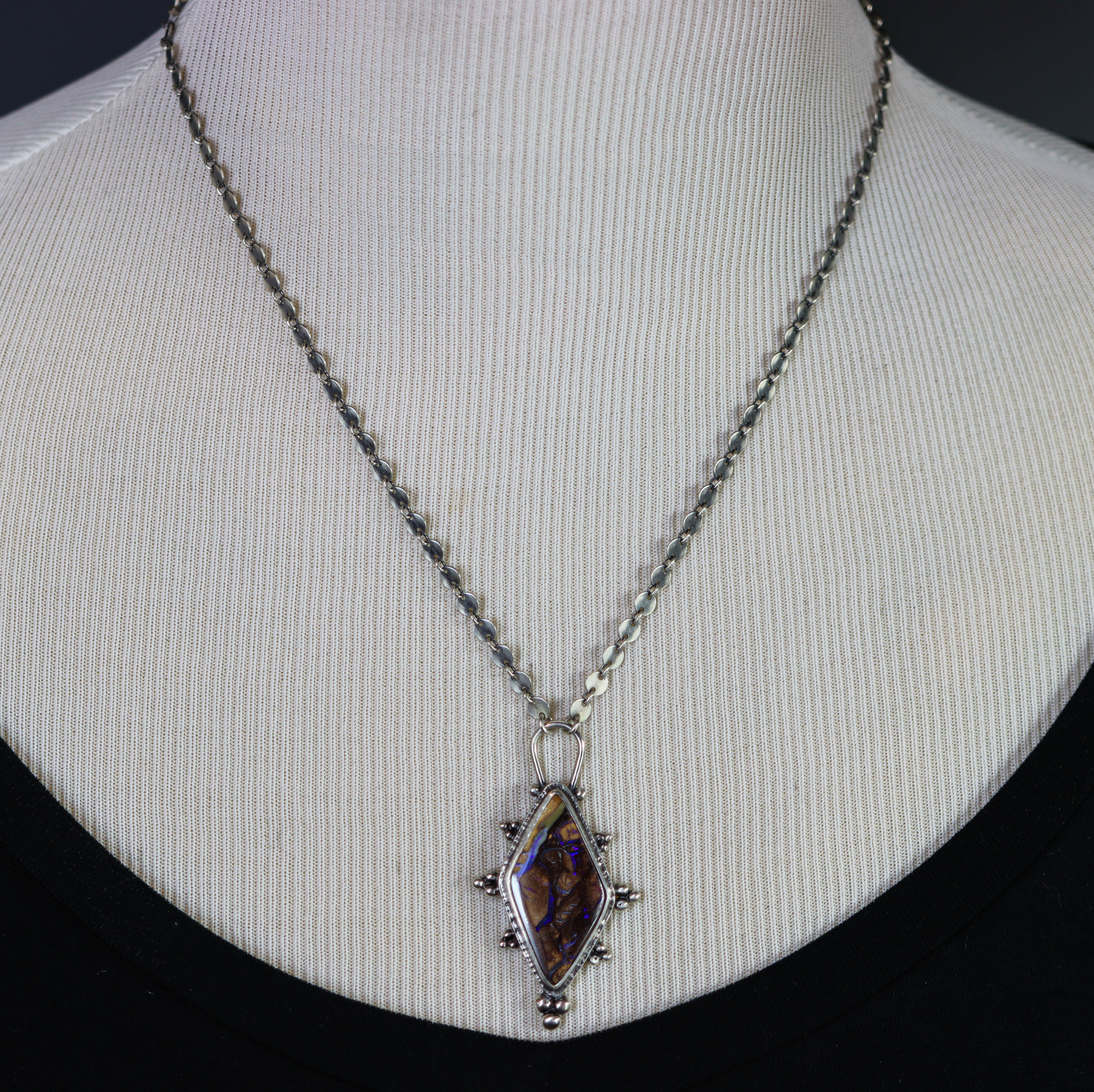 Koroit Opal Pendant Sterling Silver One Of a Kind Gemstone Necklace