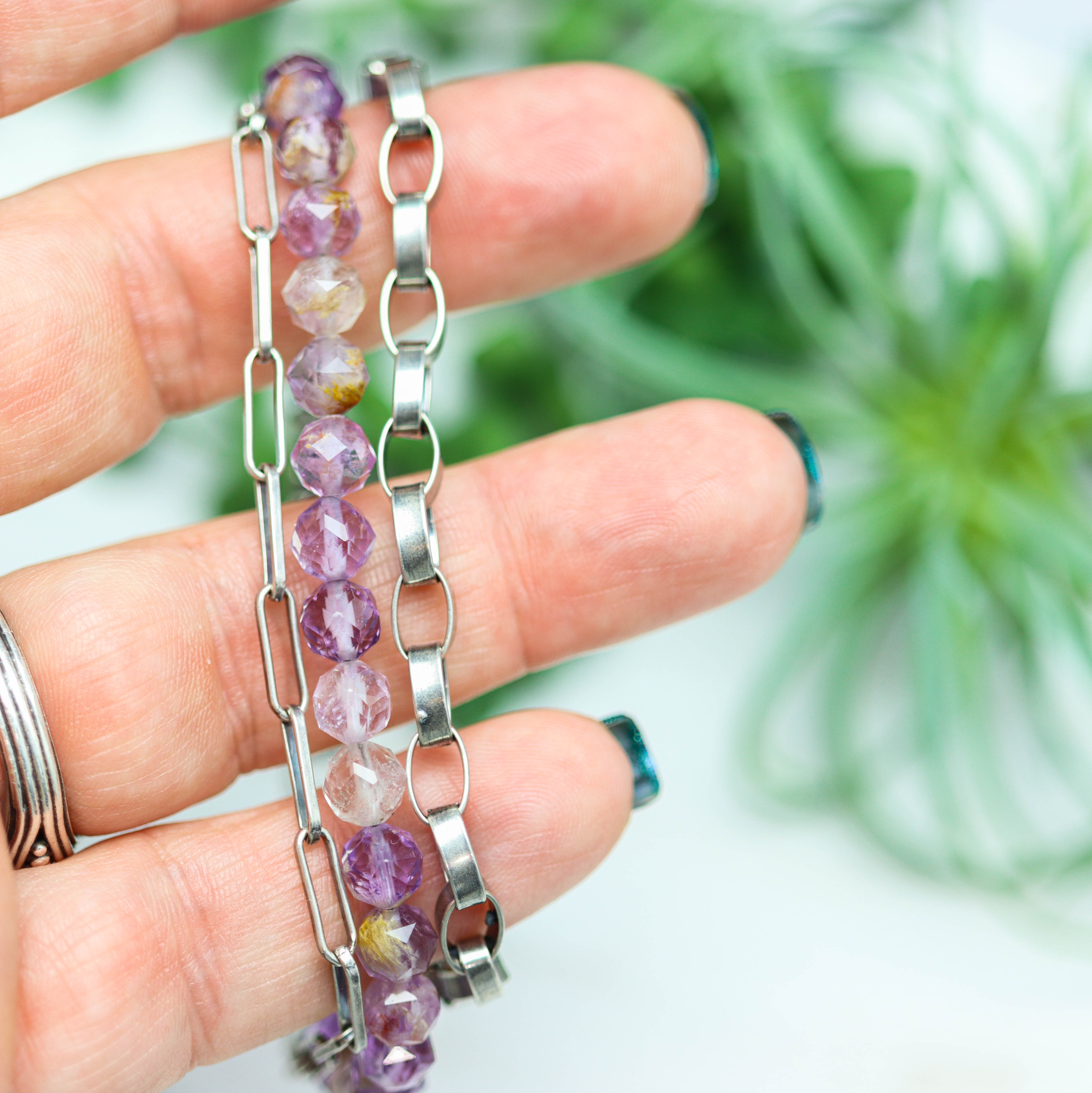 Super Seven & Sterling Silver Triple Strand Bracelet