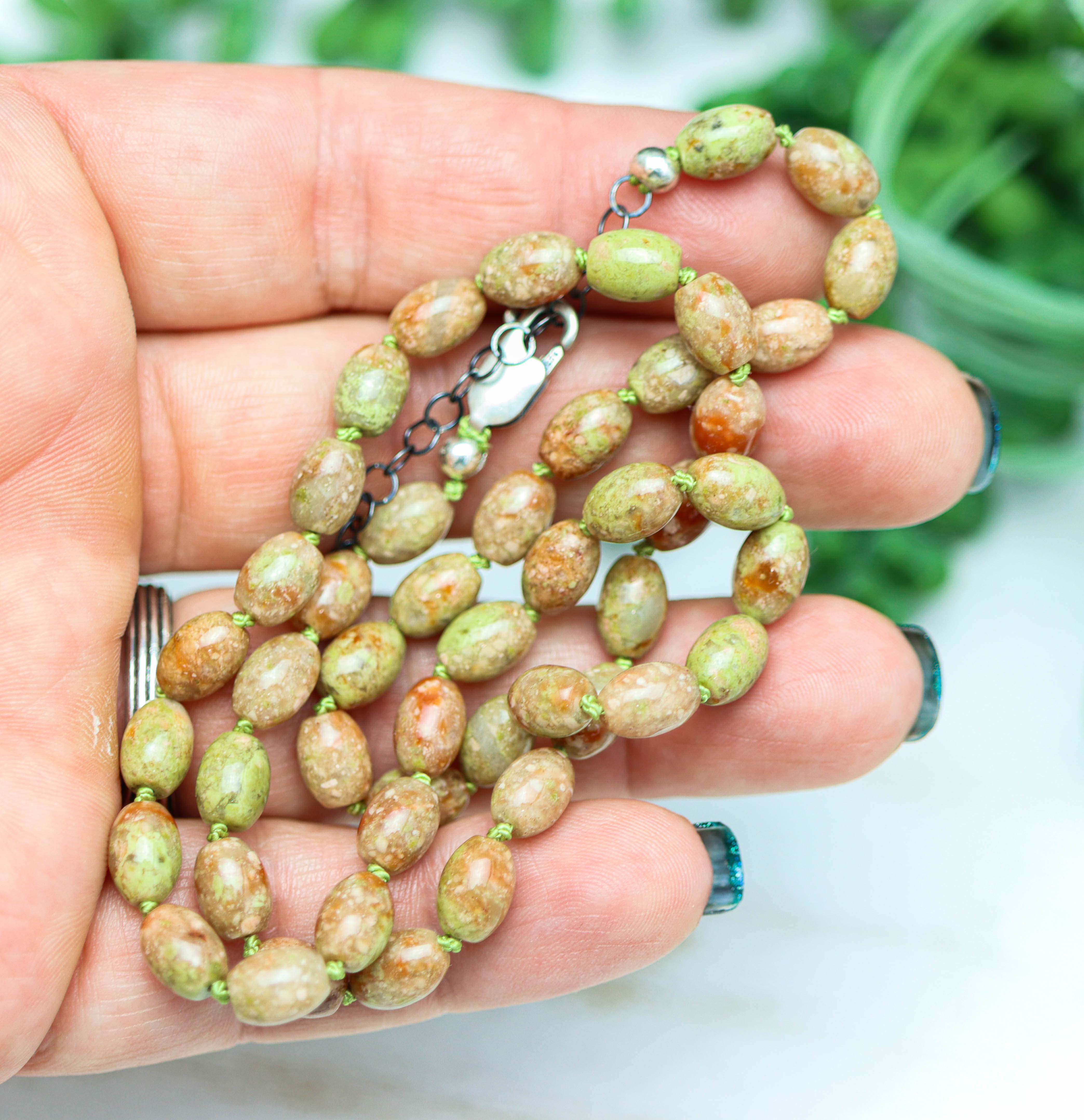 Autumn Jasper Hand Knotted Bead Necklace Sterling Silver