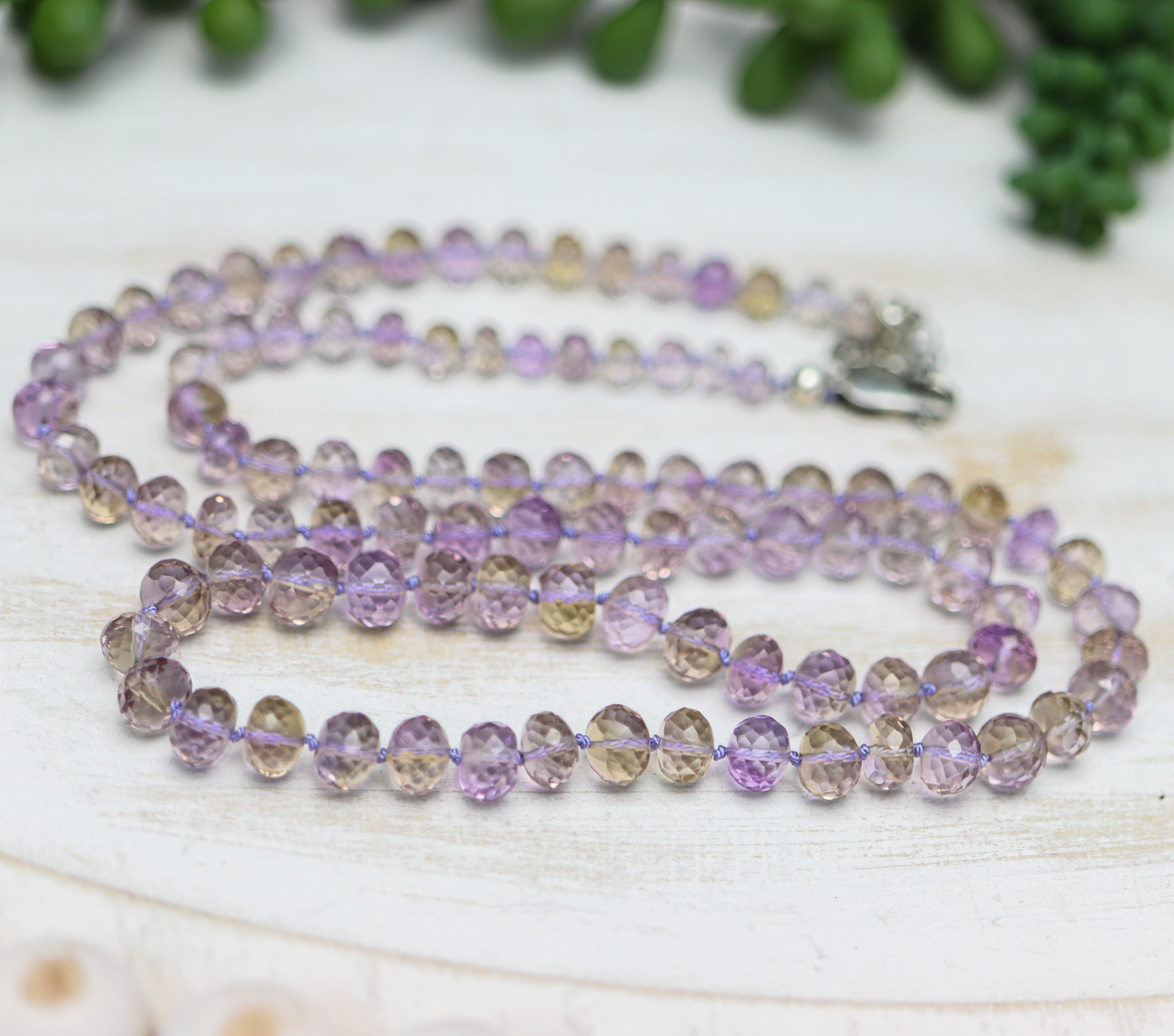 Stunning Ametrine Hand Knotted Bead Necklace Sterling Silver