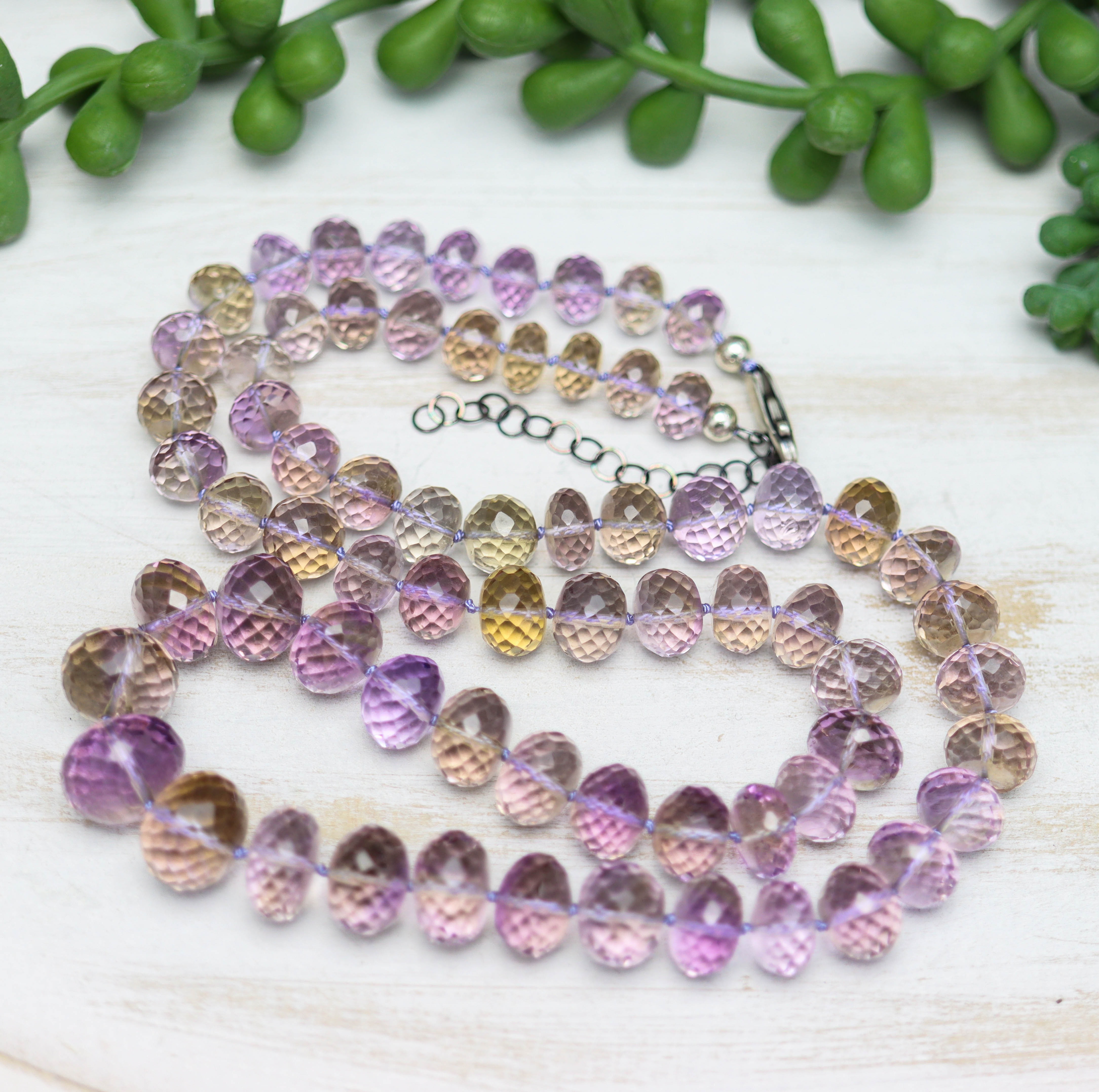 Stunning Ametrine Hand Knotted Bead Necklace Sterling Silver