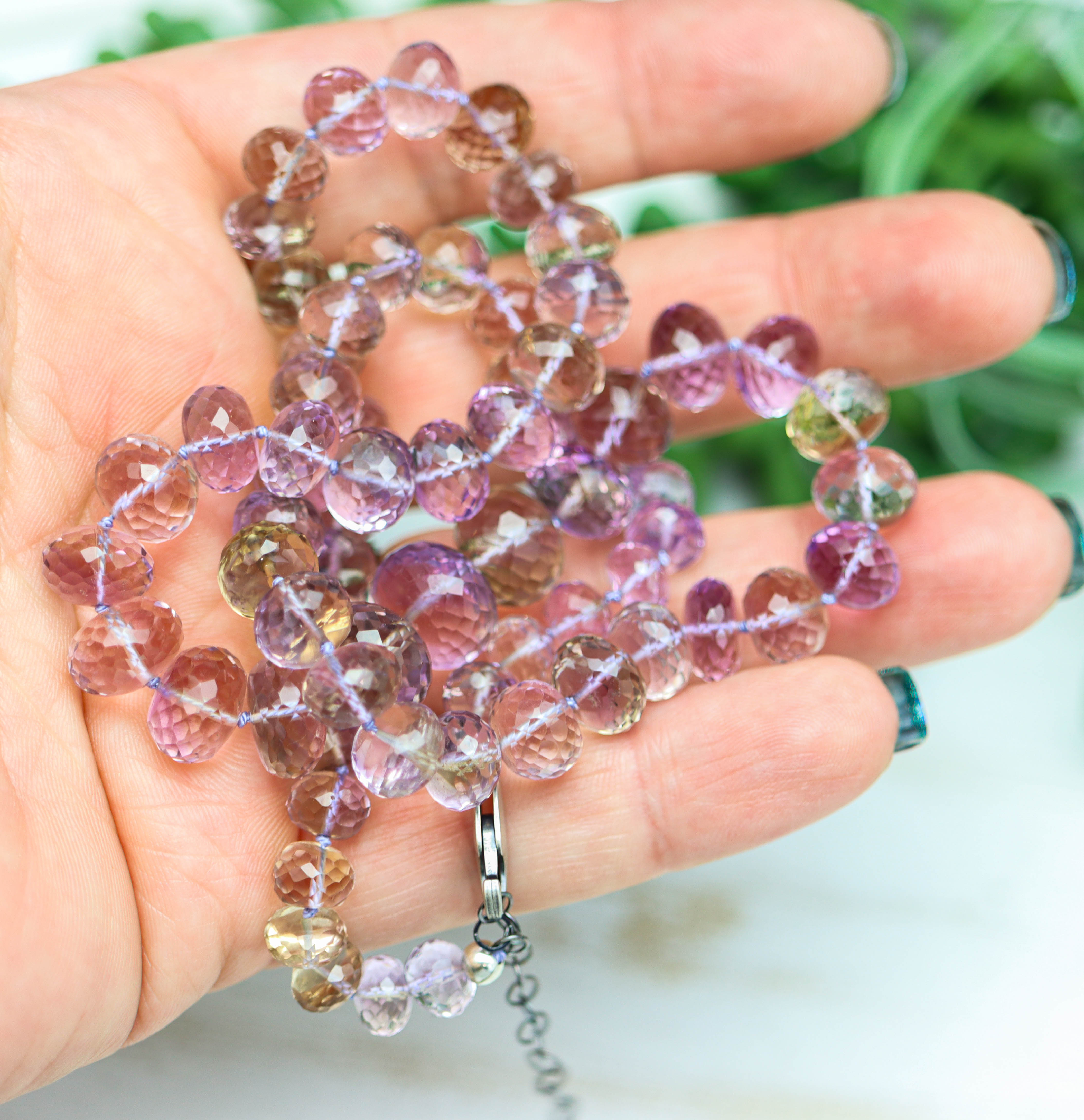 Stunning Ametrine Hand Knotted Bead Necklace Sterling Silver