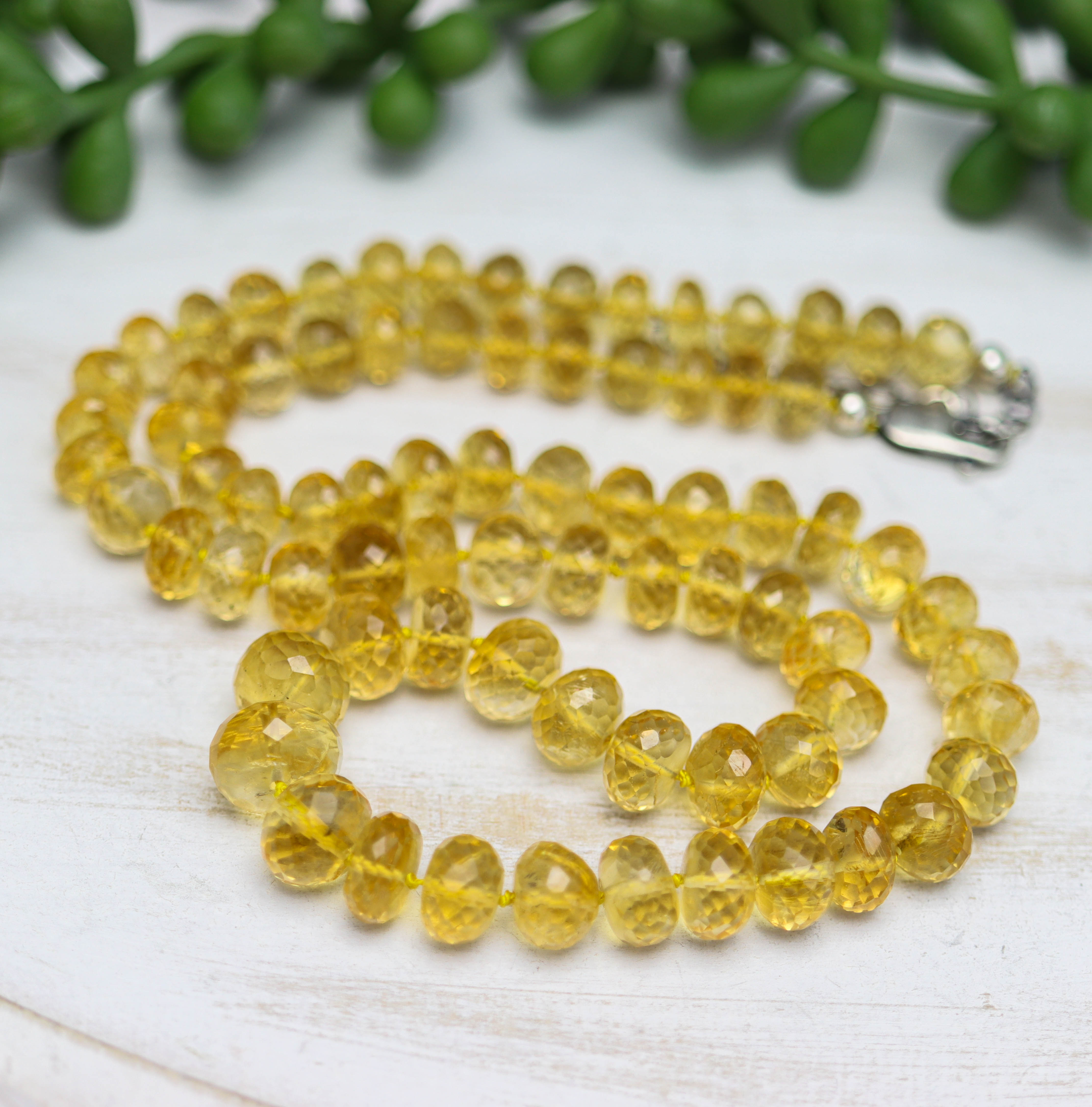 Stunning Yellow Citrine Hand Knotted Bead Necklace Sterling Silver