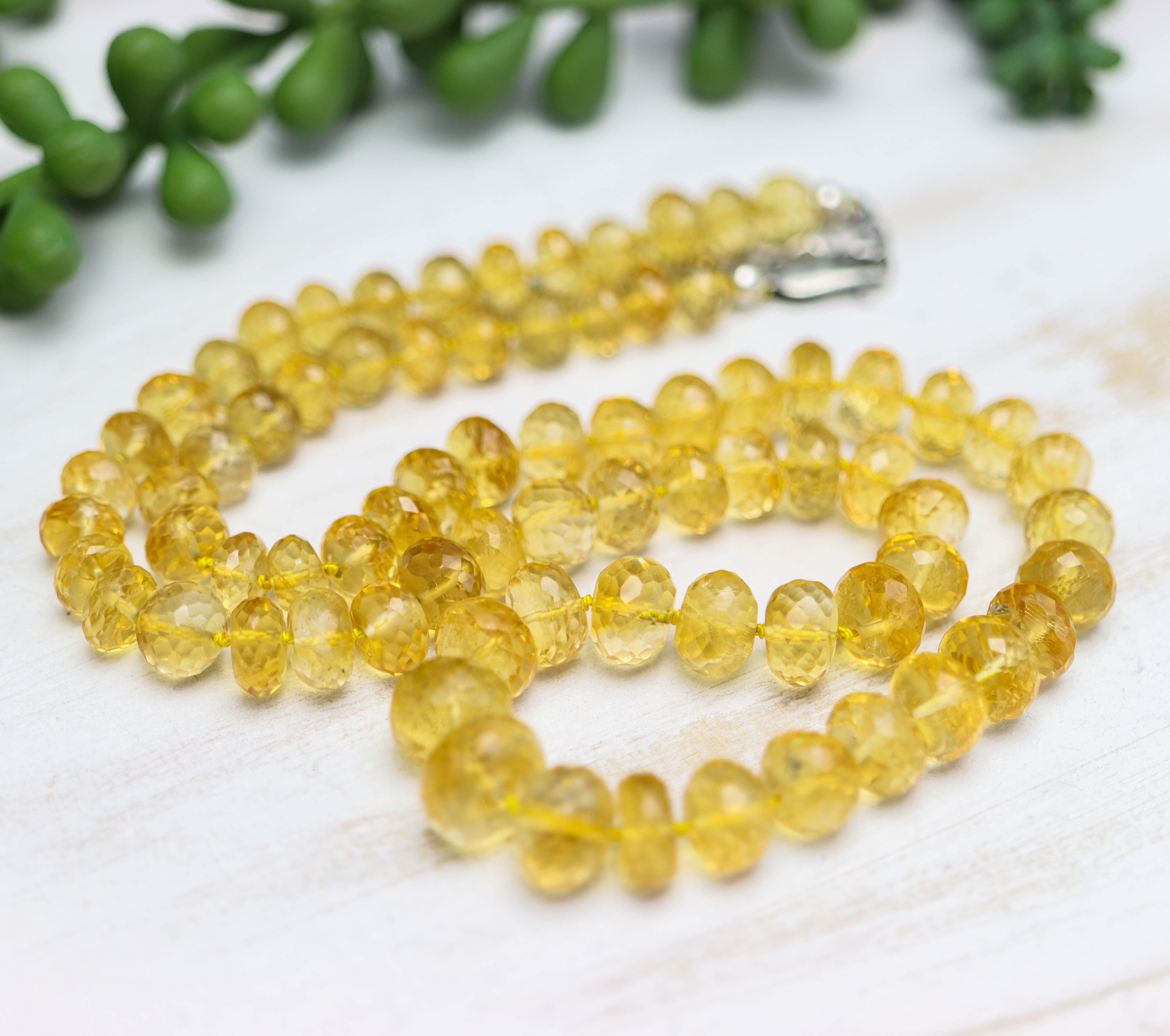 Stunning Yellow Citrine Hand Knotted Bead Necklace Sterling Silver