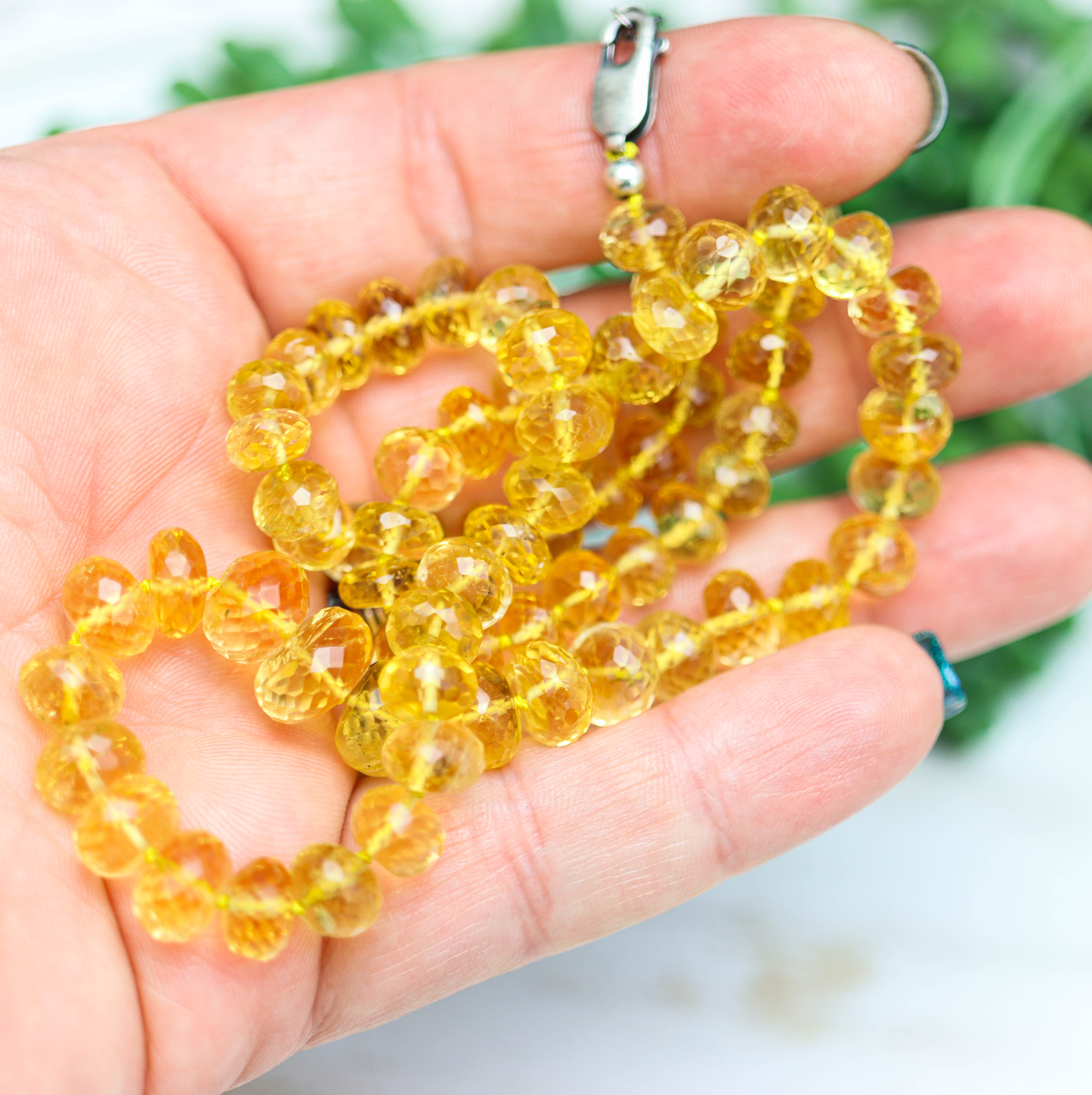 Stunning Yellow Citrine Hand Knotted Bead Necklace Sterling Silver