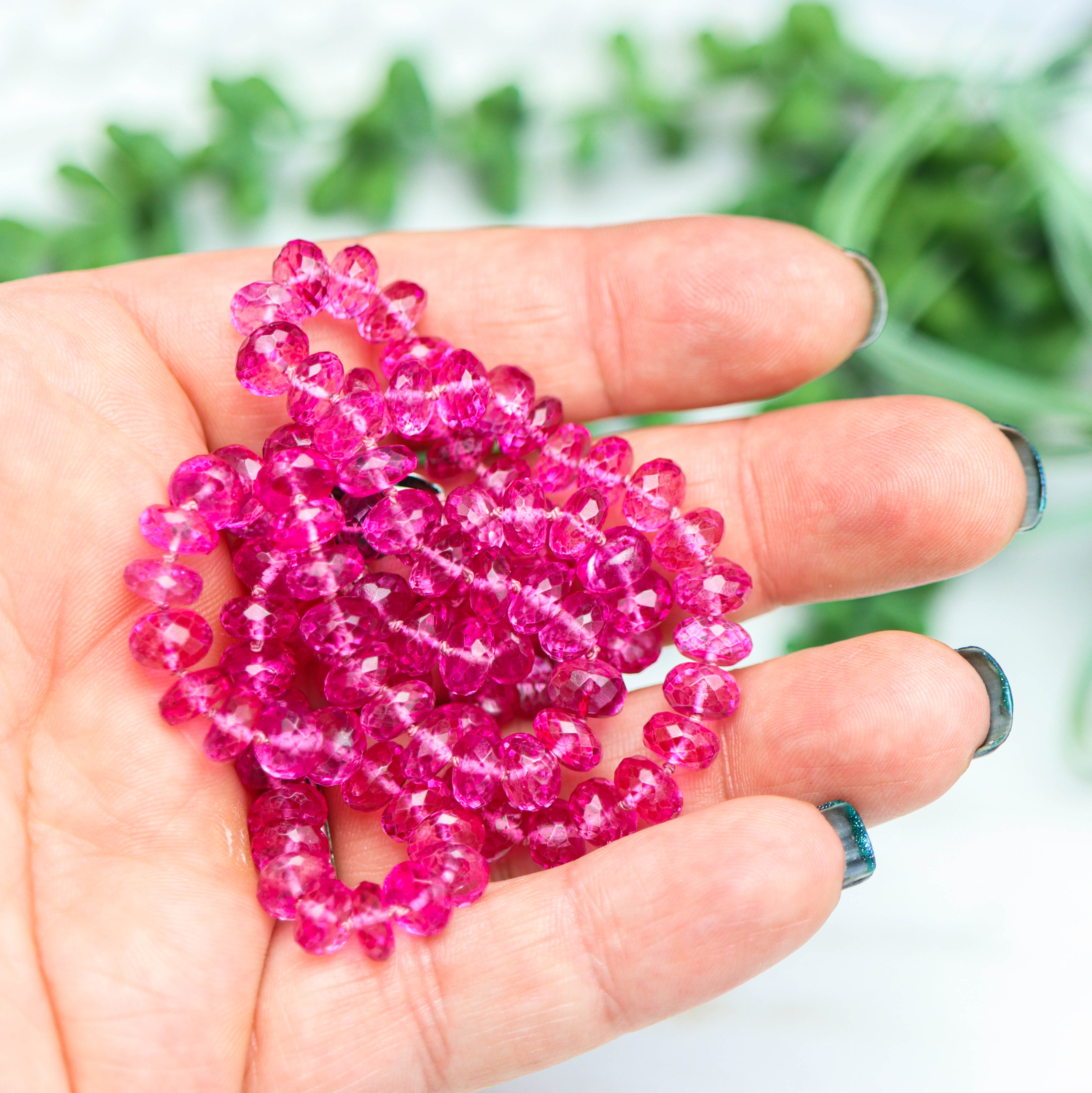 Pink Topaz Hand Knotted Bead Necklace Sterling Silver
