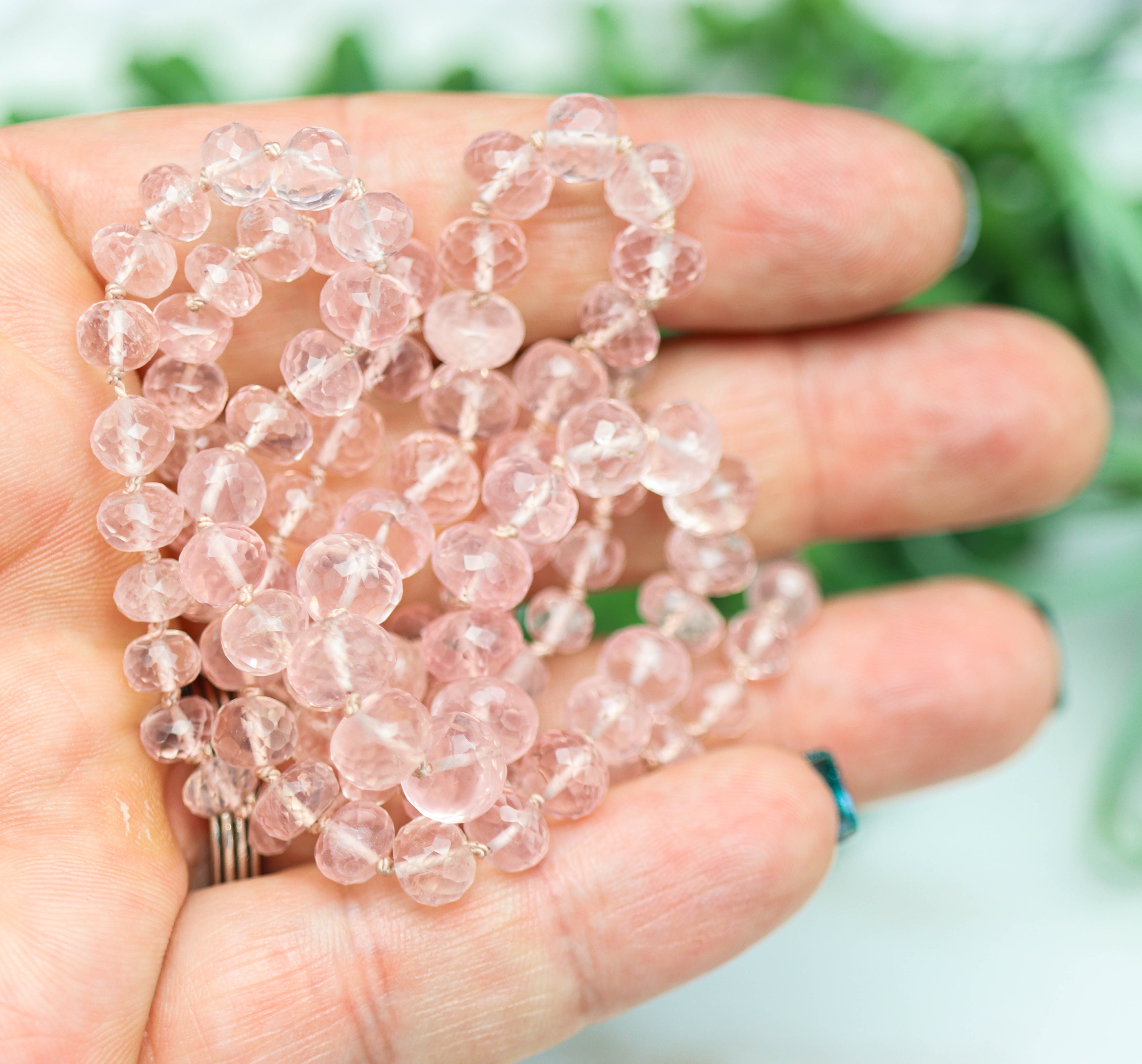 Madagascar Rose Quartz Hand Knotted Bead Necklace Sterling Silver