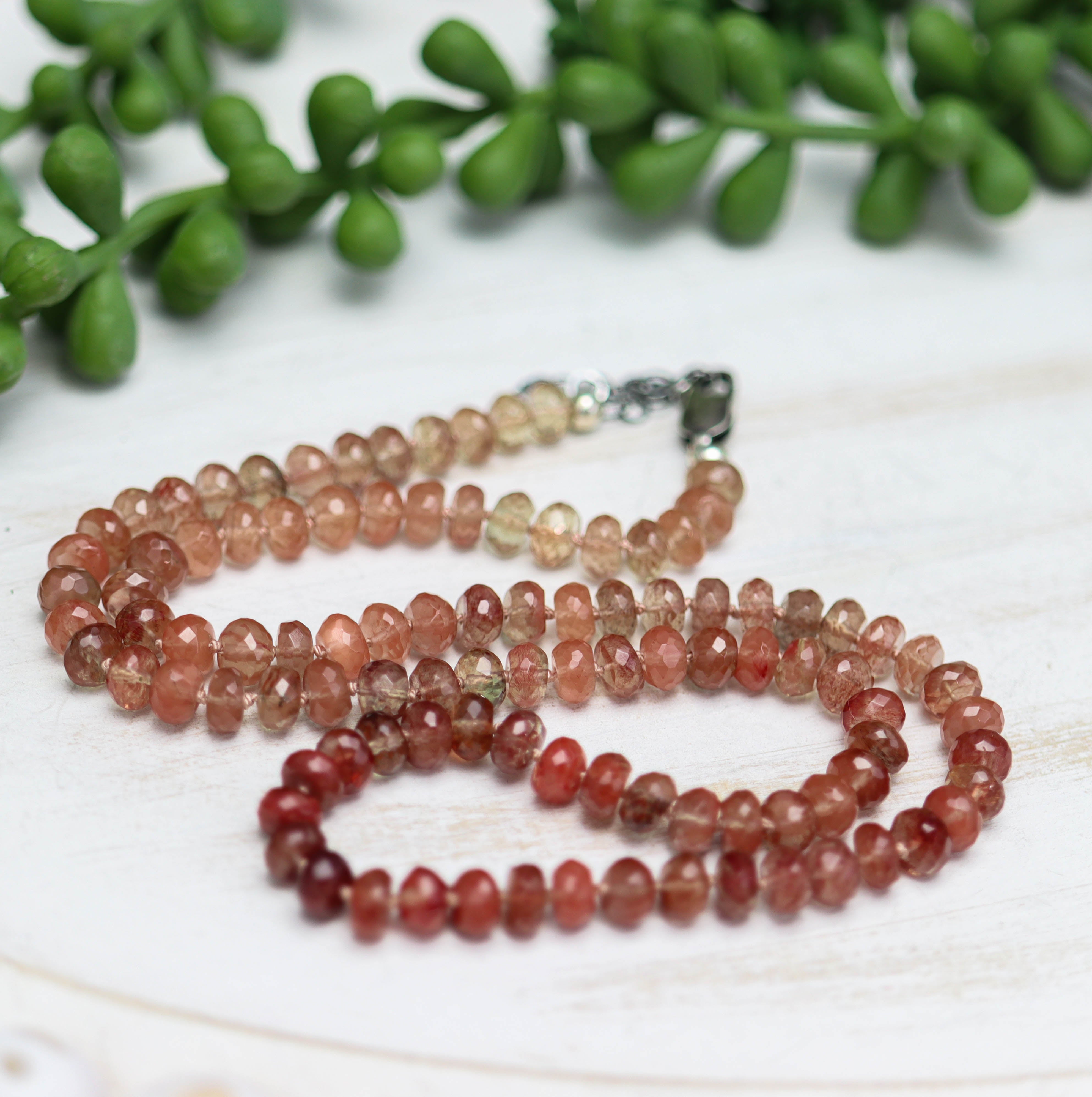 Andesine Hand Knotted Bead Necklace Sterling Silver