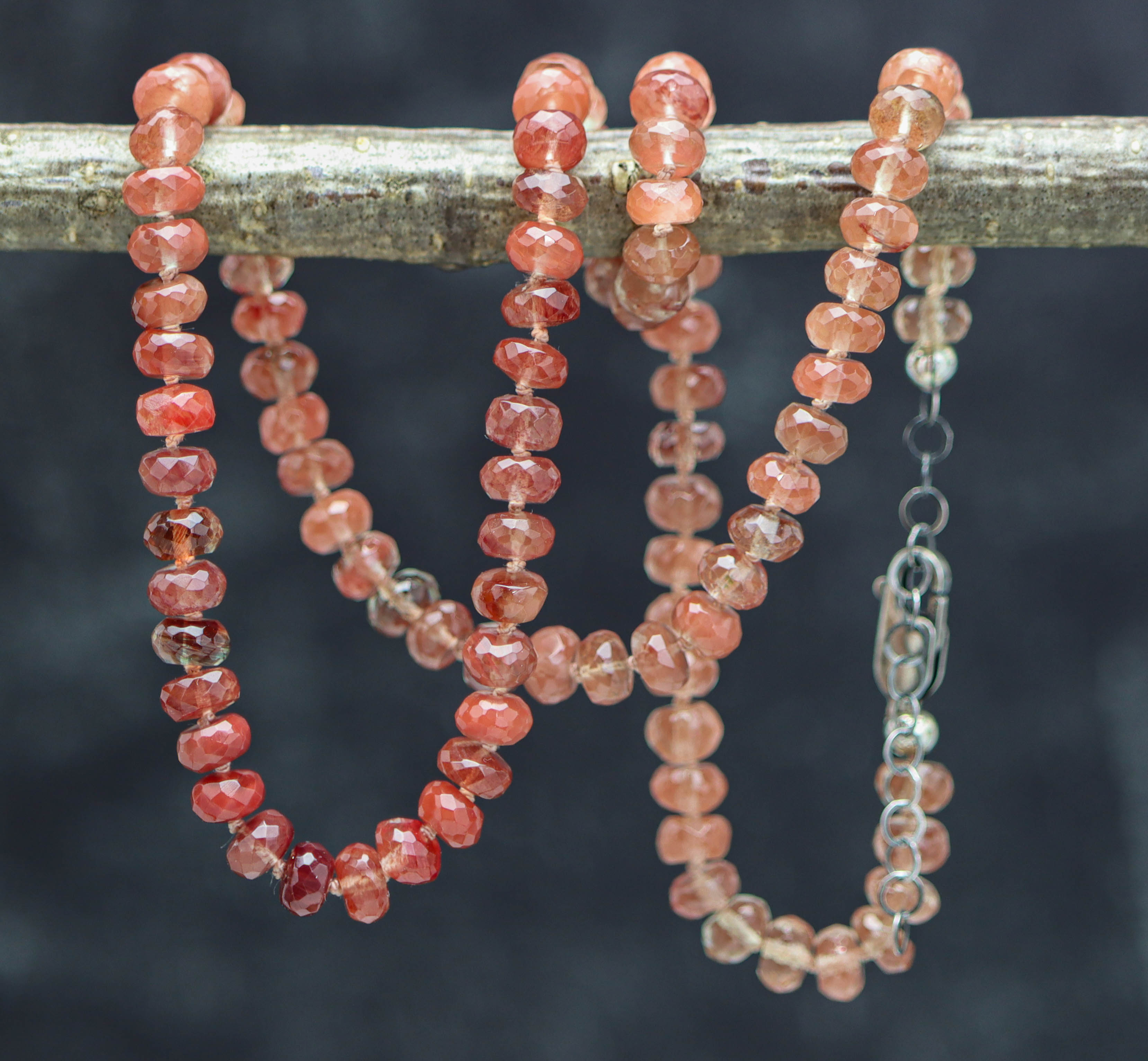 Andesine Hand Knotted Bead Necklace Sterling Silver