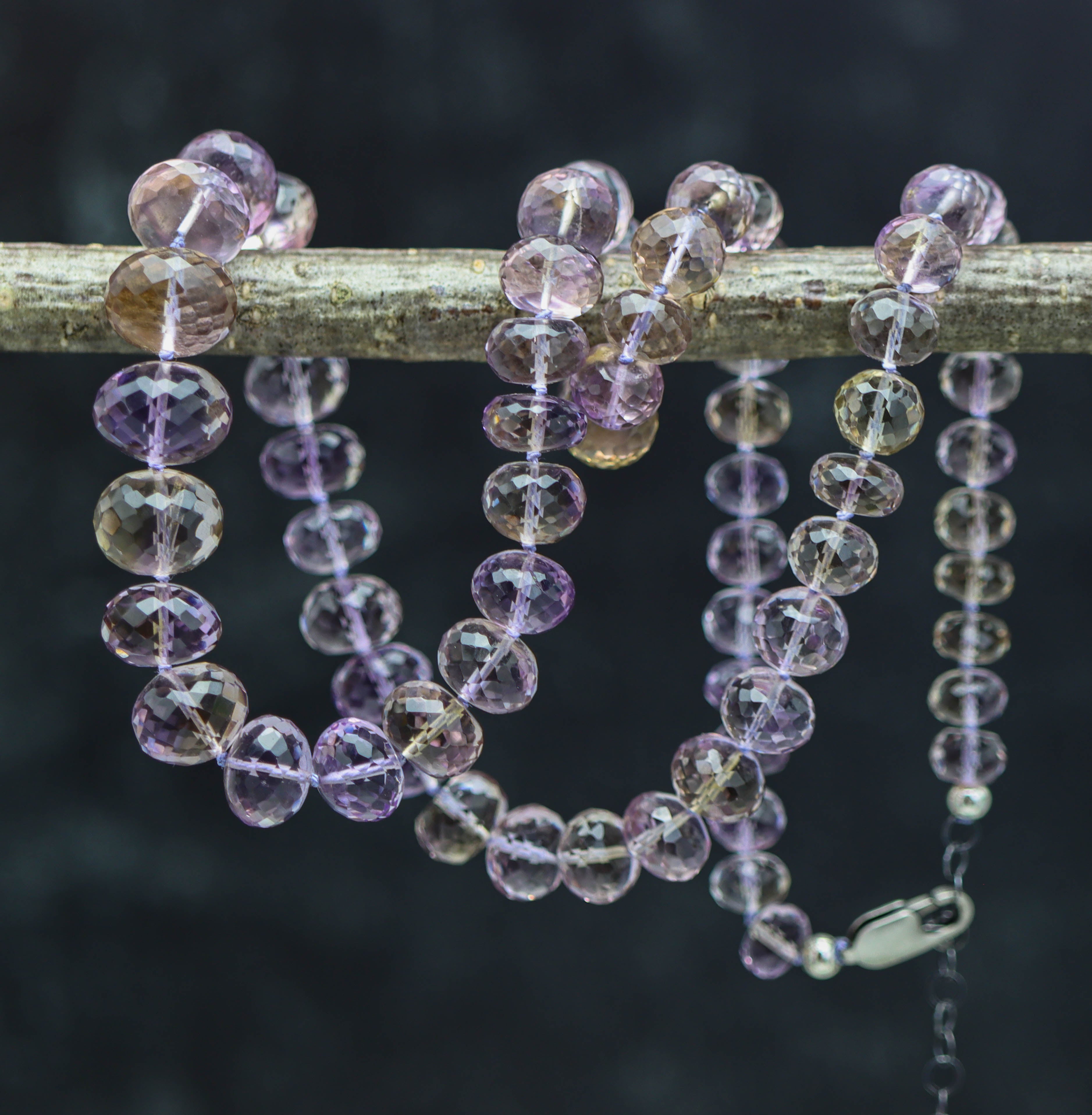 Stunning Ametrine Hand Knotted Bead Necklace Sterling Silver