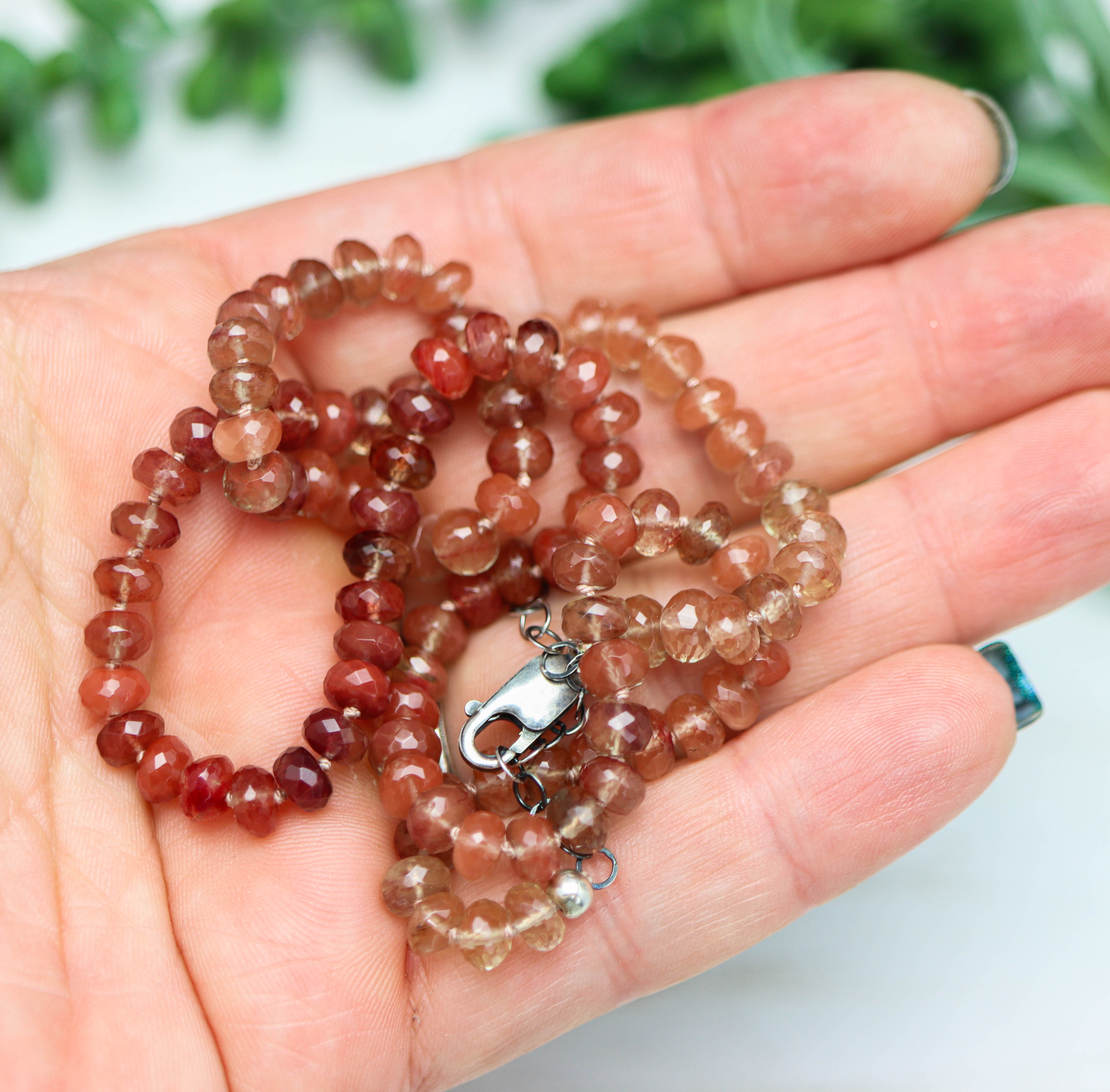 Andesine Hand Knotted Bead Necklace Sterling Silver