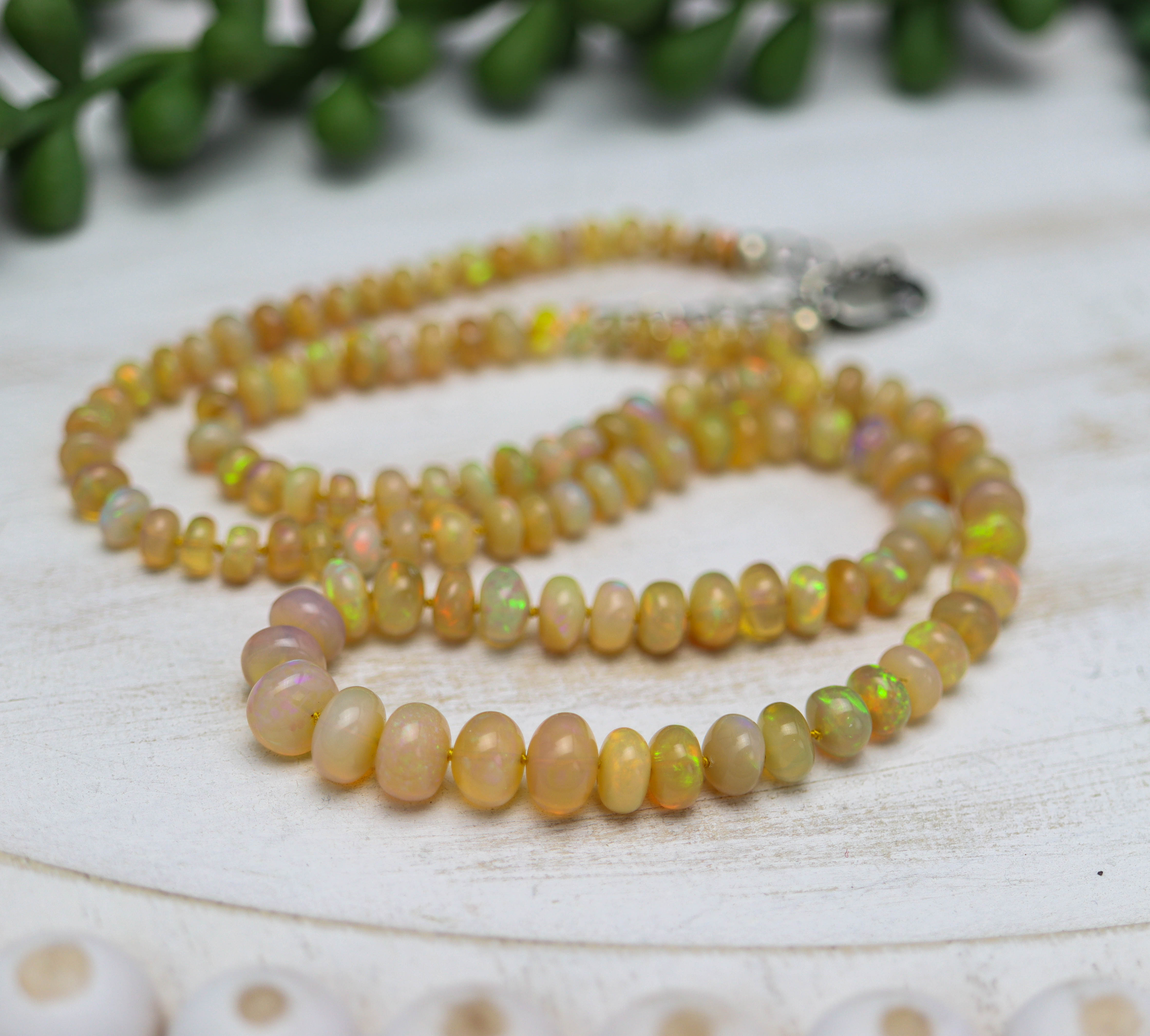 Gorgeous Ethiopian Opal Hand Knotted Bead Necklace Sterling Silver