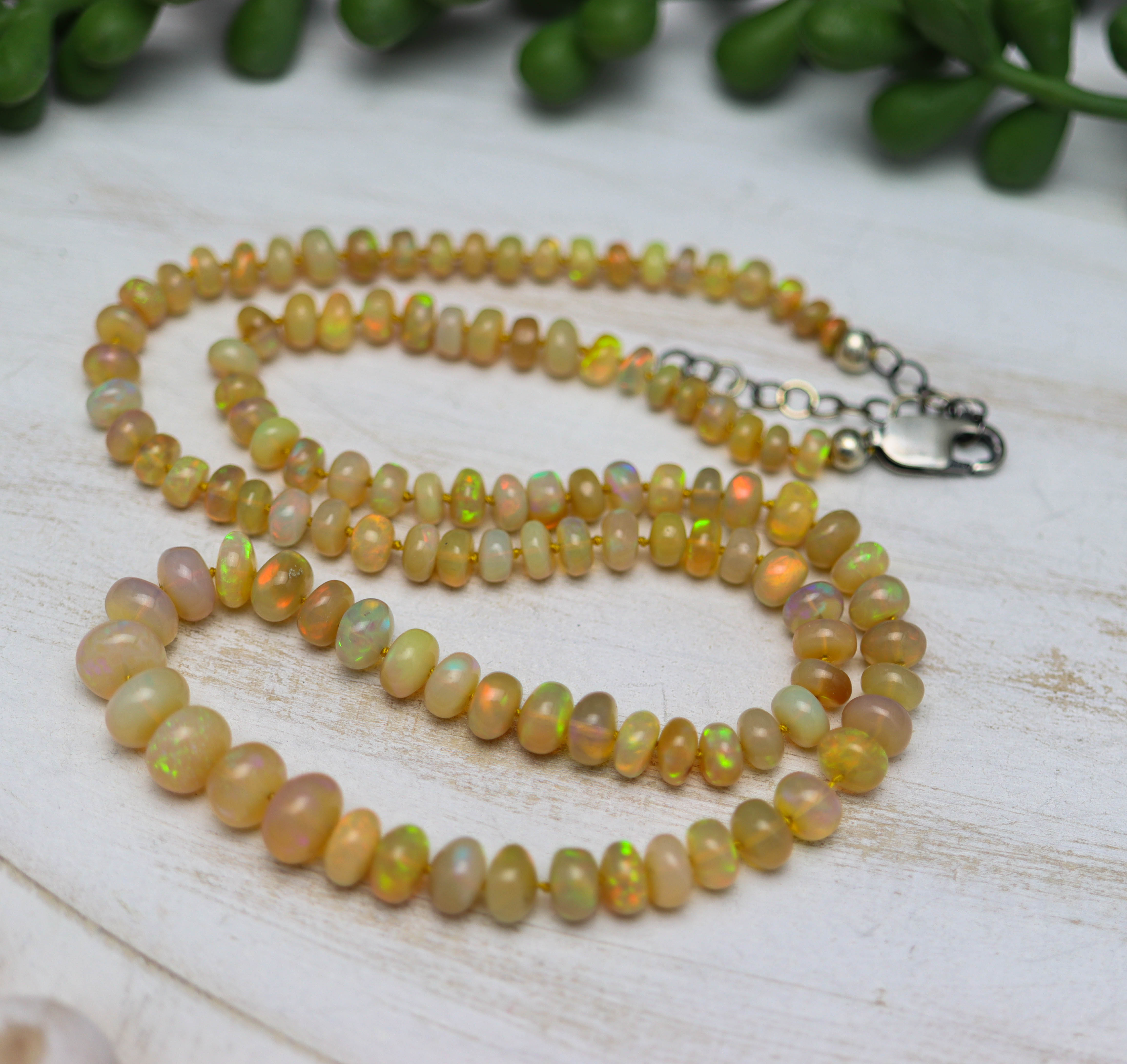Gorgeous Ethiopian Opal Hand Knotted Bead Necklace Sterling Silver