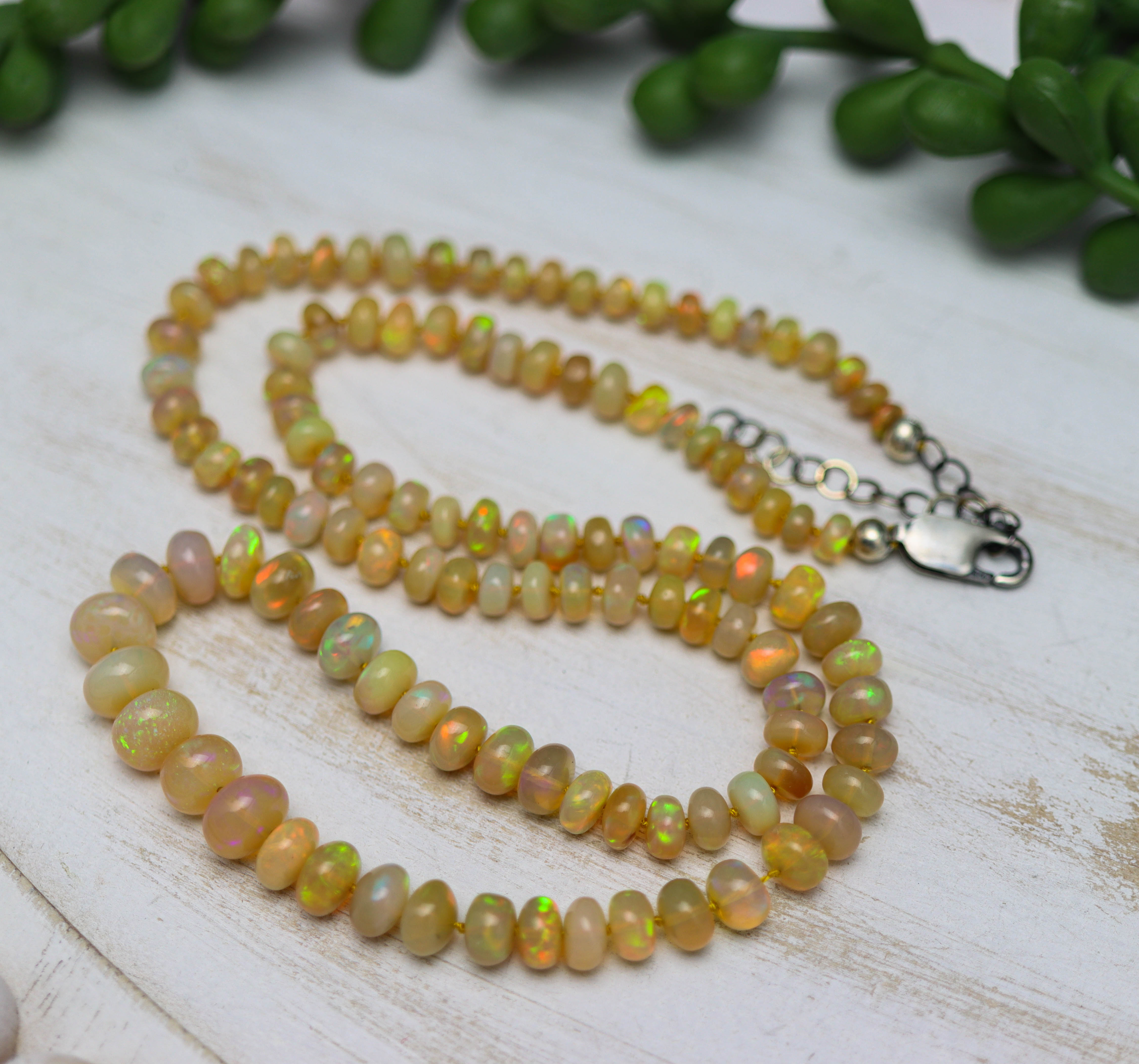 Gorgeous Ethiopian Opal Hand Knotted Bead Necklace Sterling Silver