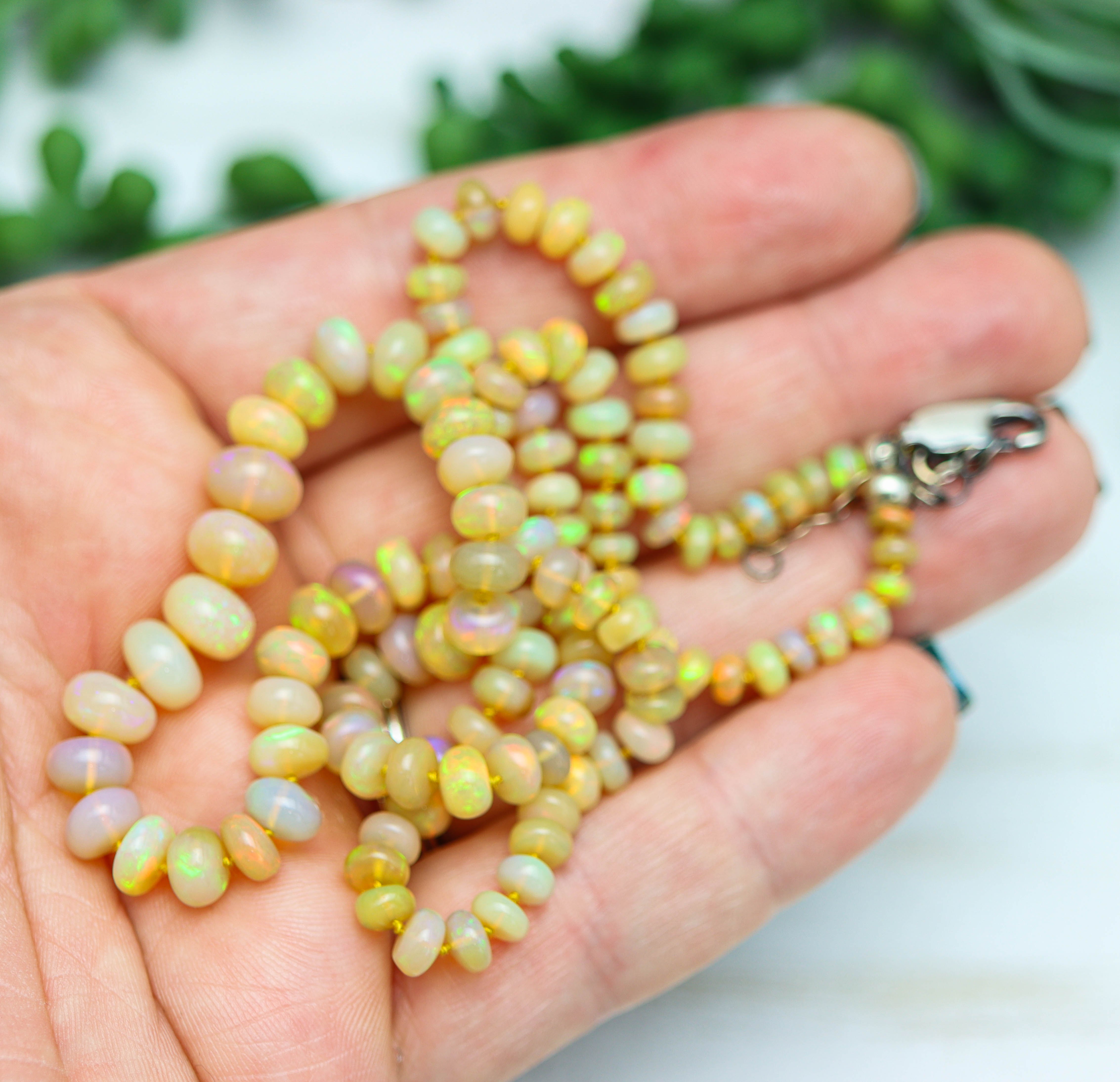 Gorgeous Ethiopian Opal Hand Knotted Bead Necklace Sterling Silver