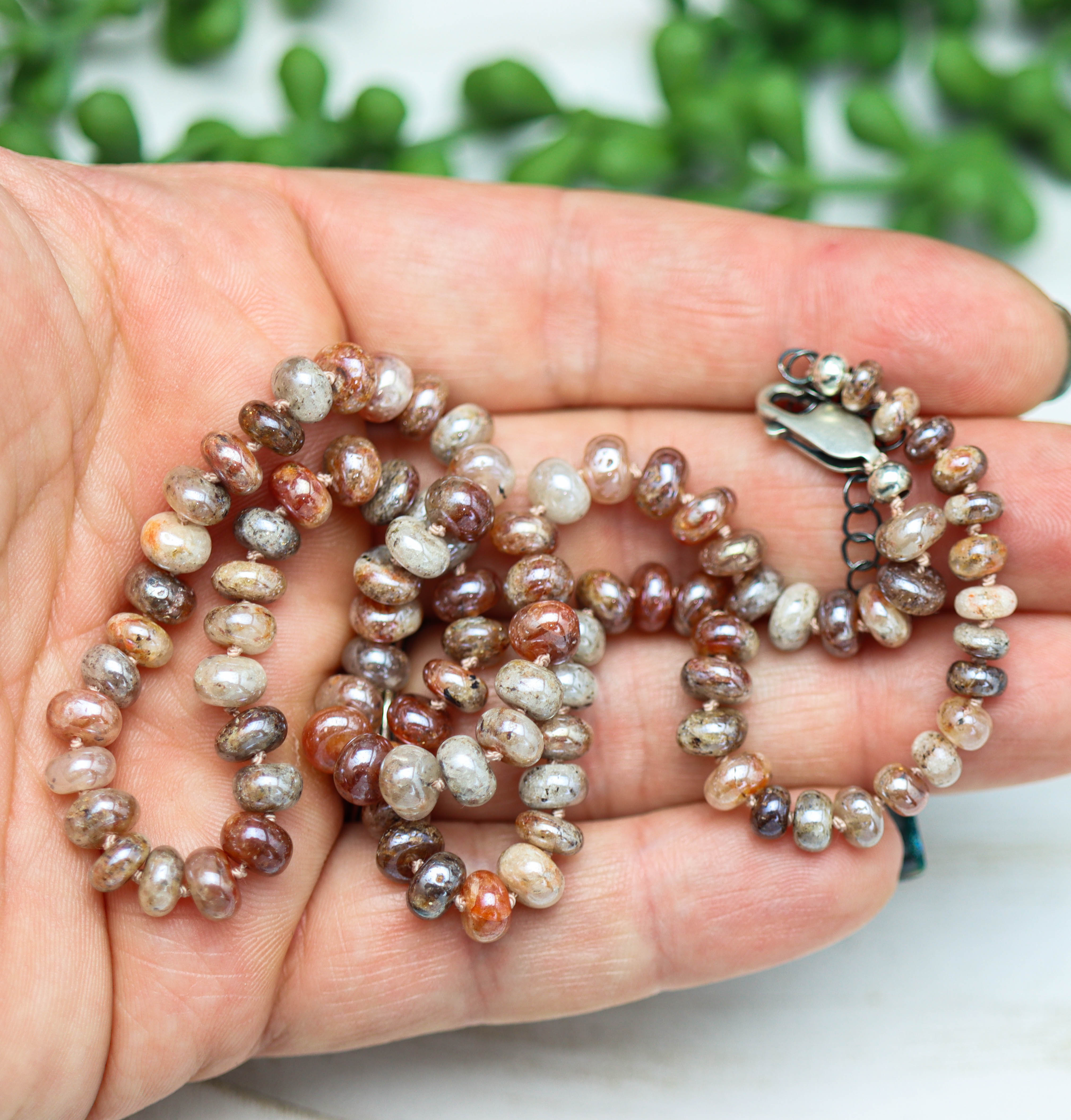 Moonstone Hand Knotted Bead Necklace Sterling Silver 18 Inch