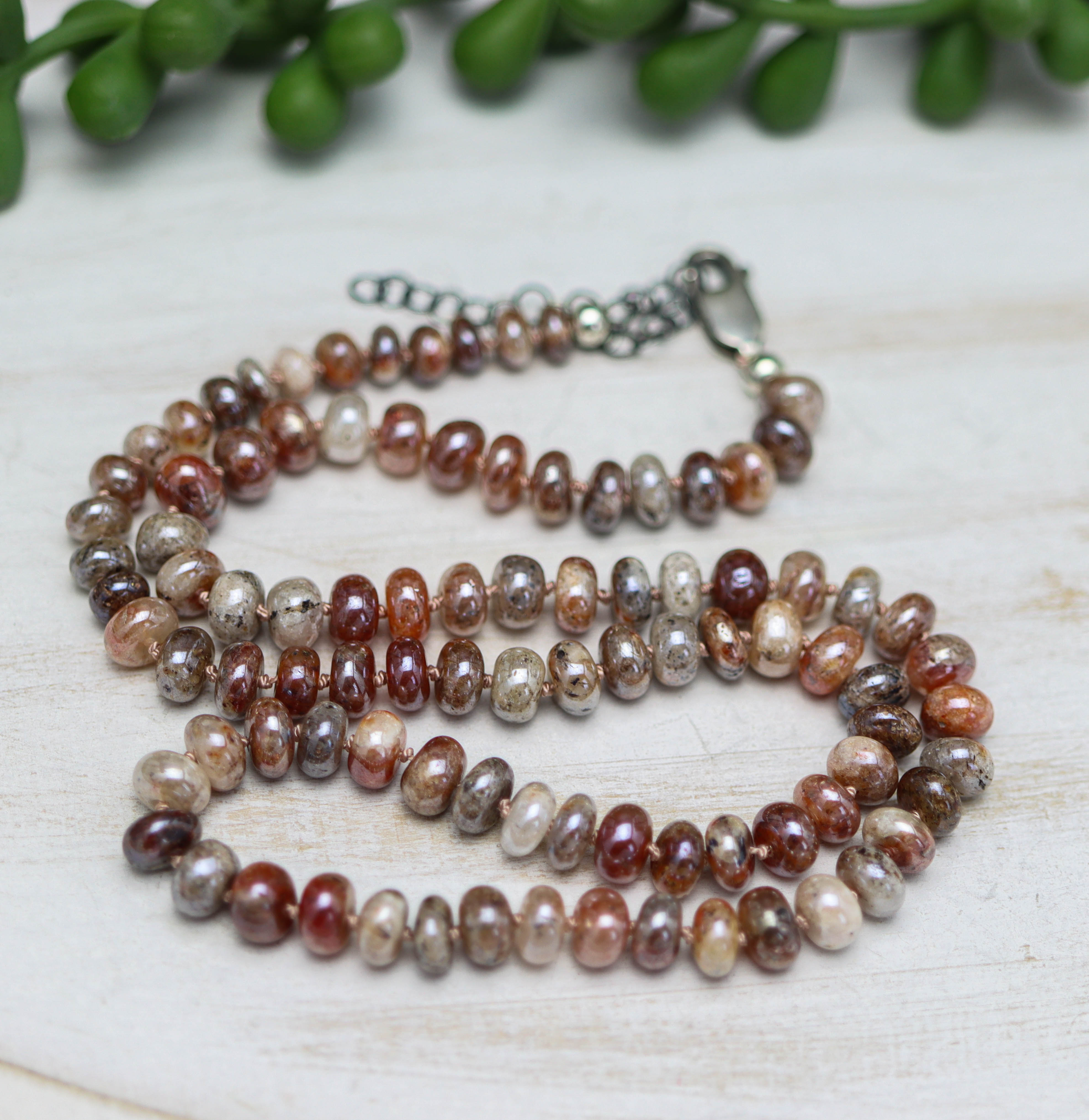 Moonstone Hand Knotted Bead Necklace Sterling Silver 18 Inch