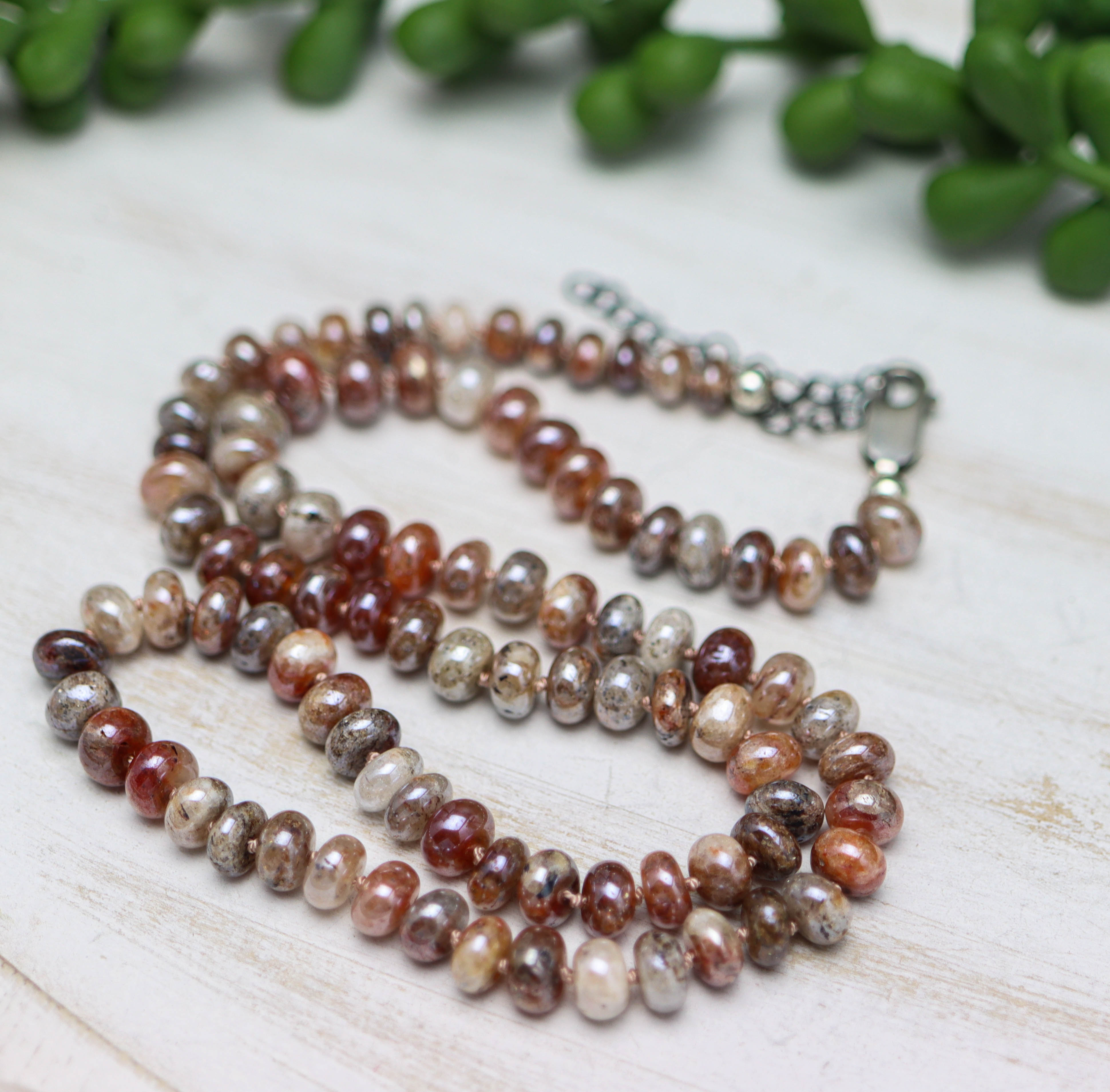 Moonstone Hand Knotted Bead Necklace Sterling Silver 18 Inch