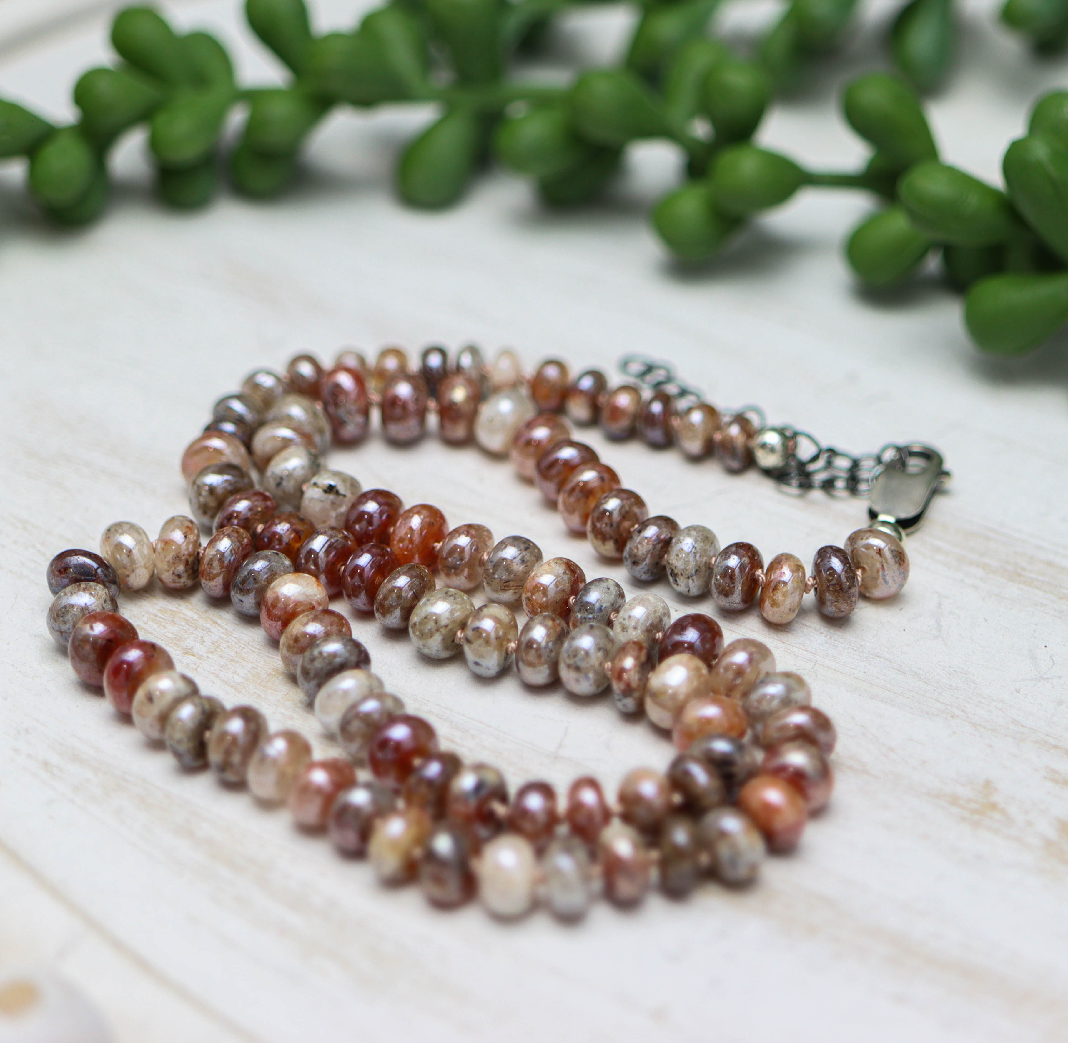 Moonstone Hand Knotted Bead Necklace Sterling Silver 18 Inch