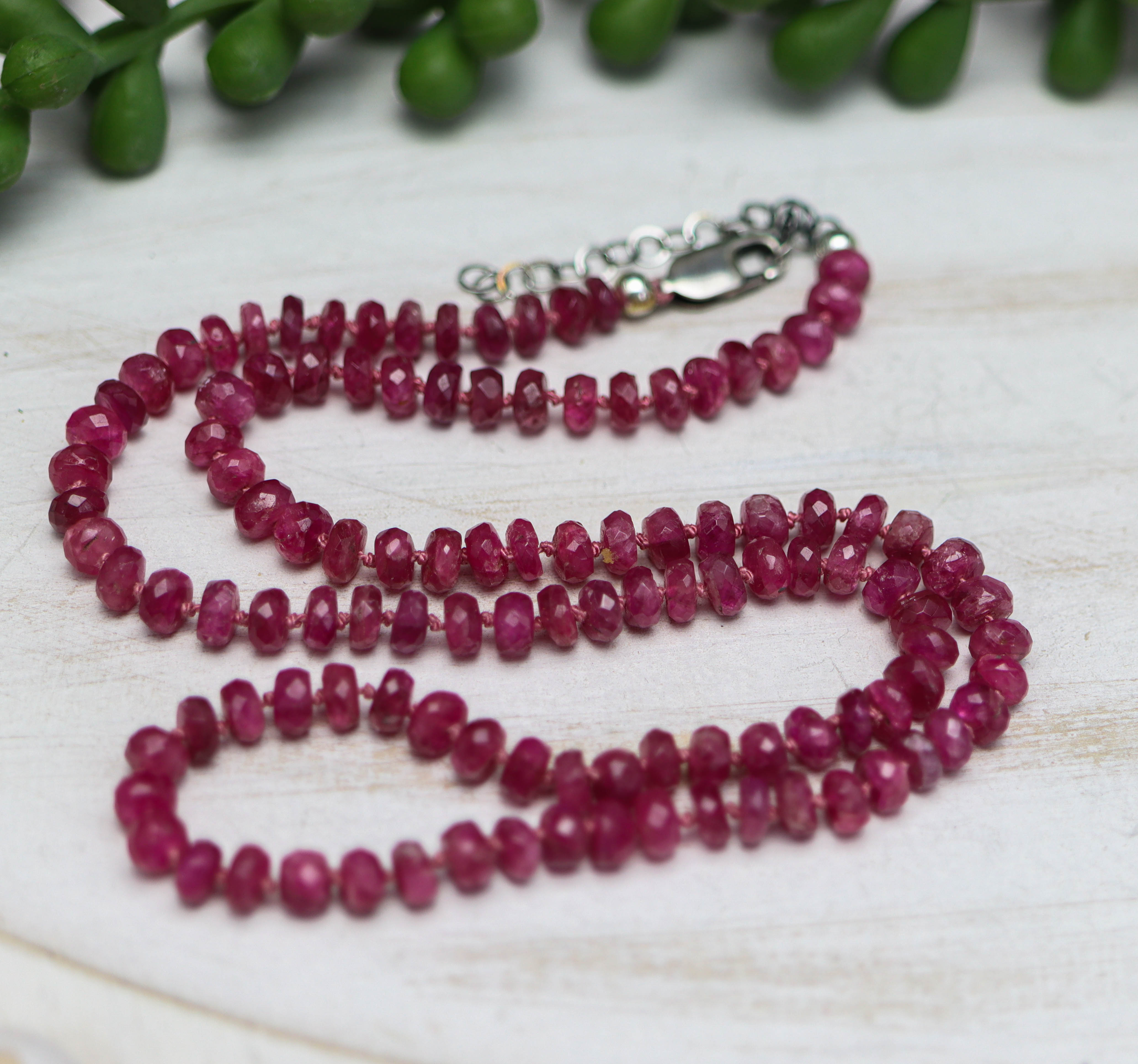 Pink Tourmaline Hand Knotted Bead Necklace Sterling Silver