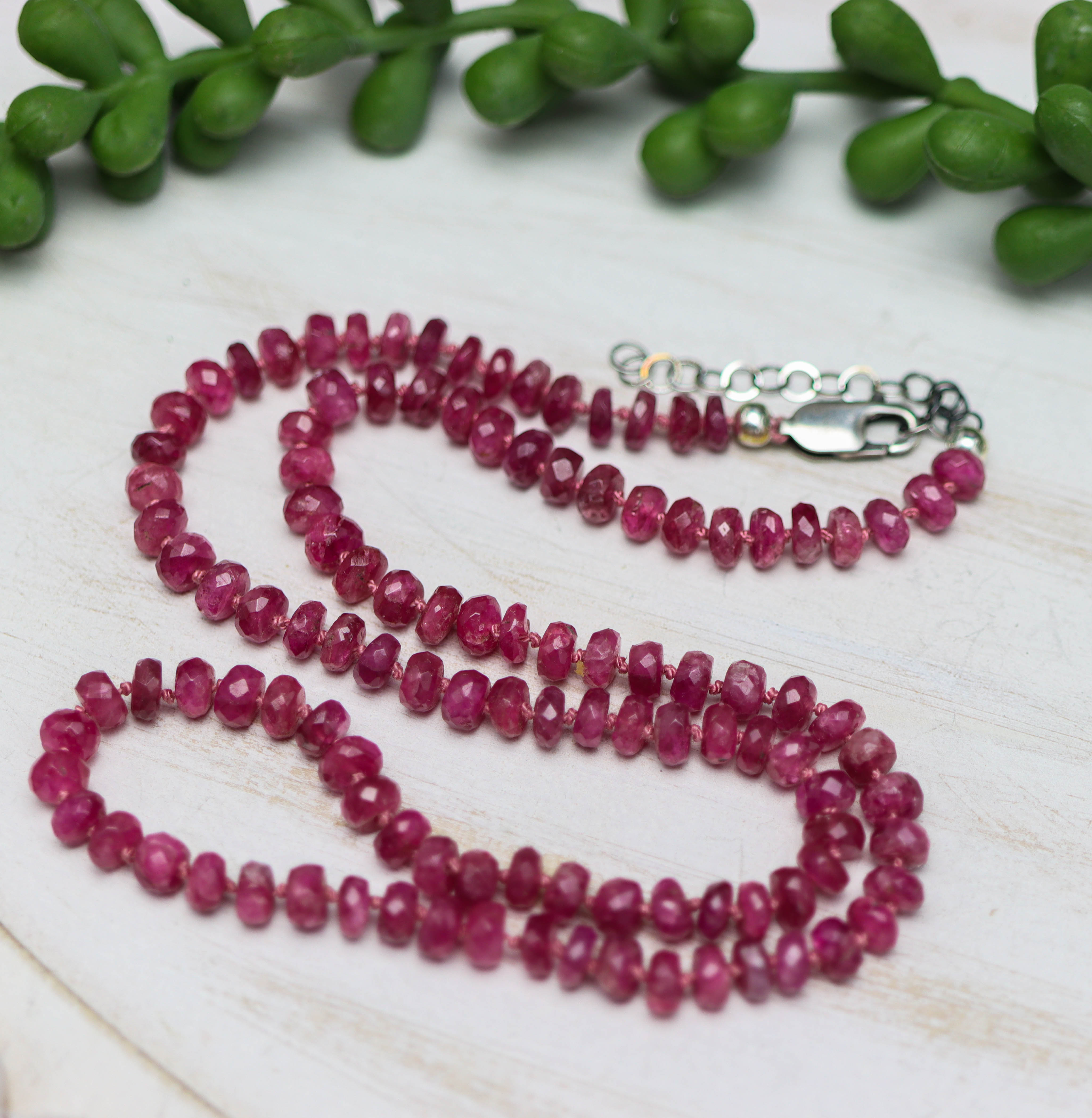 Pink Tourmaline Hand Knotted Bead Necklace Sterling Silver