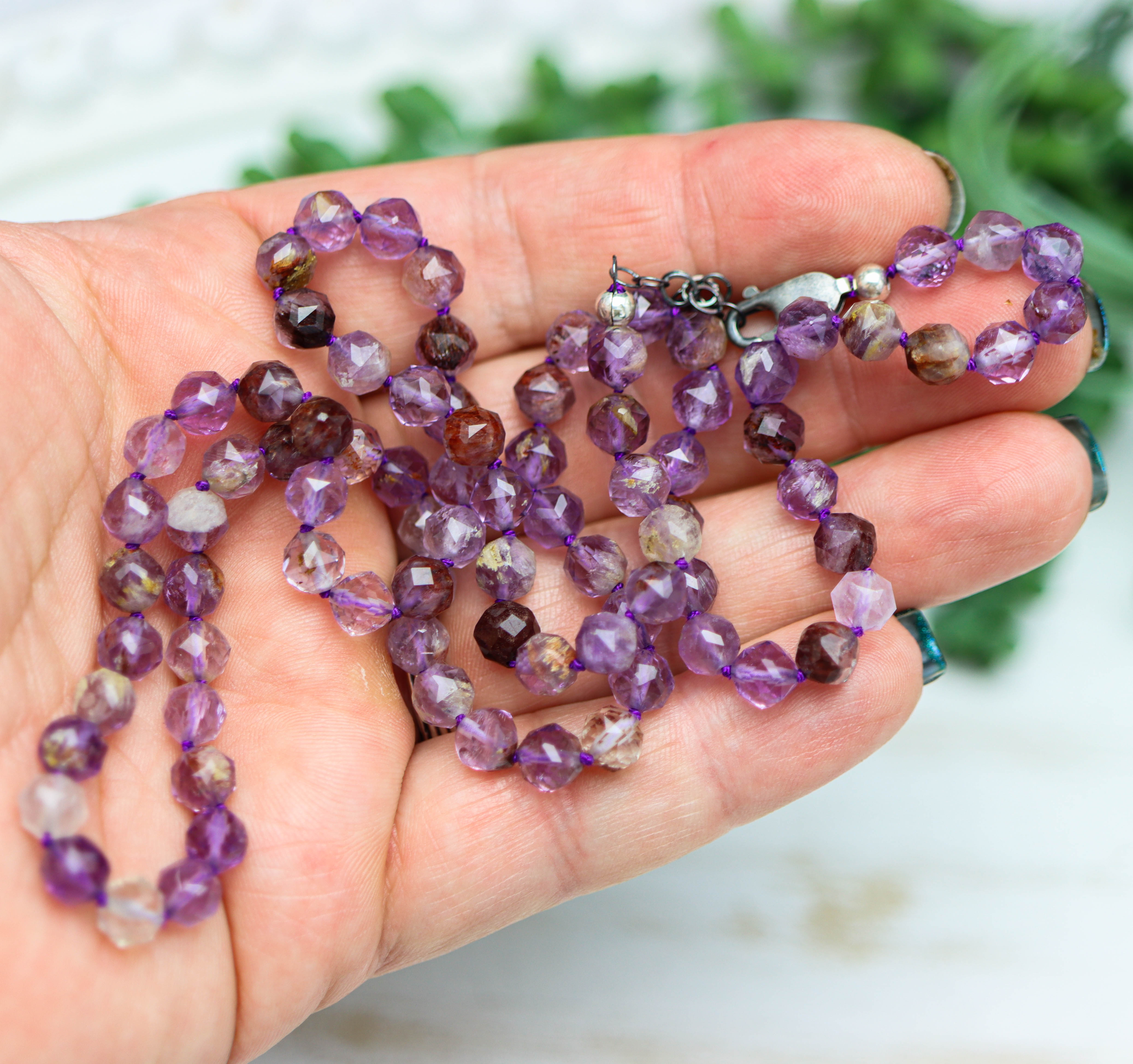 Super Seven Hand Knotted Bead Necklace Sterling Silver