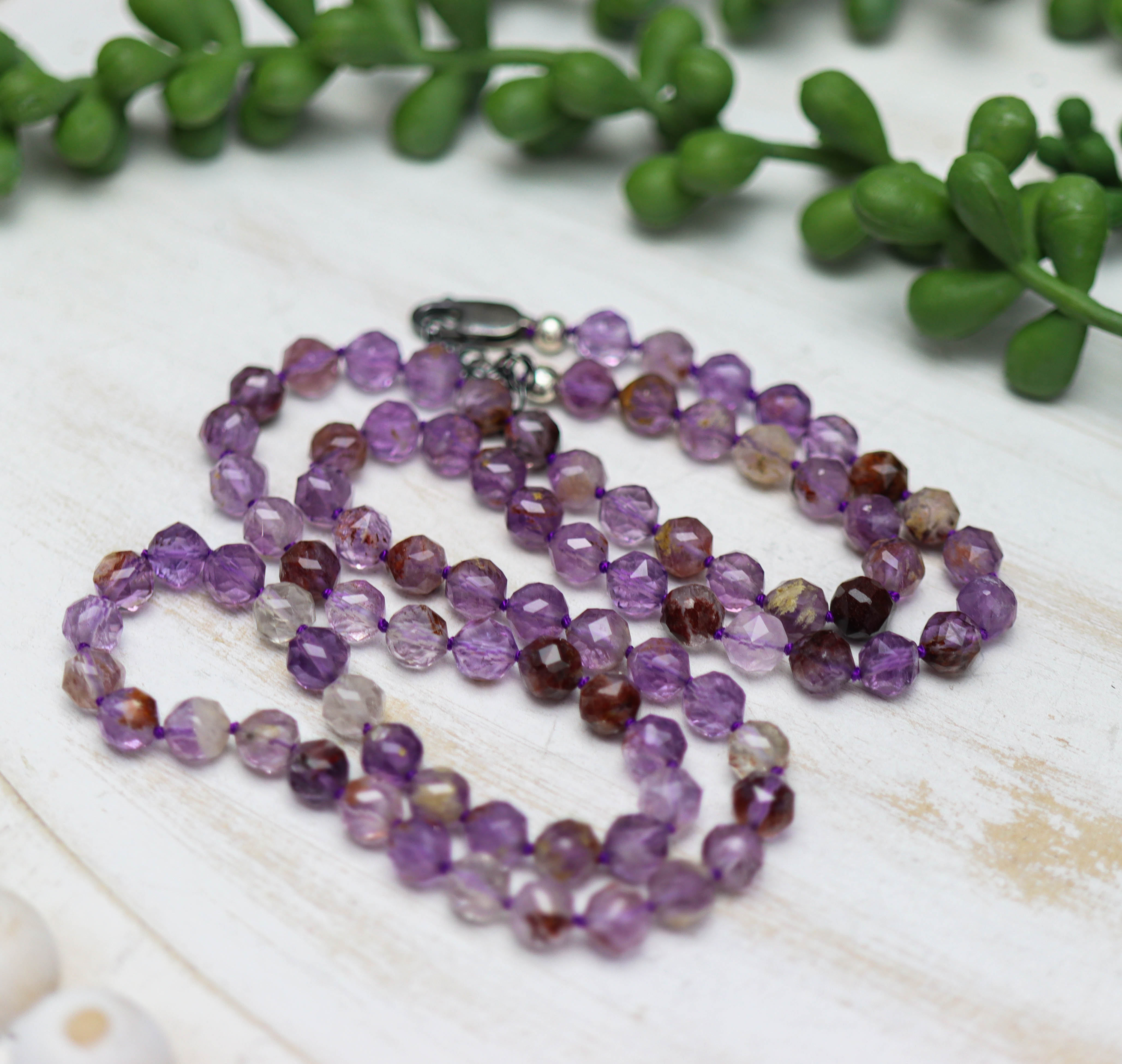 Super Seven Hand Knotted Bead Necklace Sterling Silver
