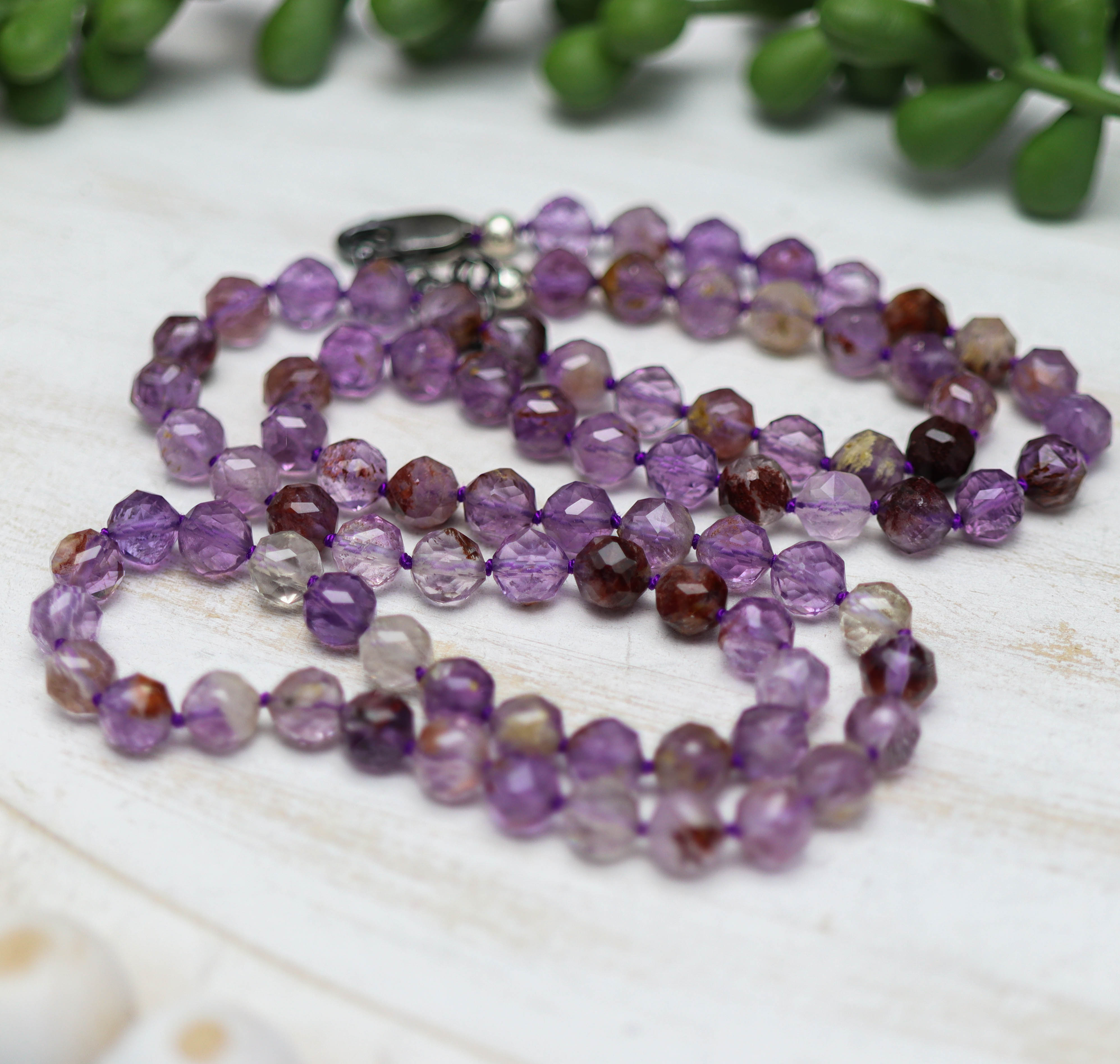 Super Seven Hand Knotted Bead Necklace Sterling Silver