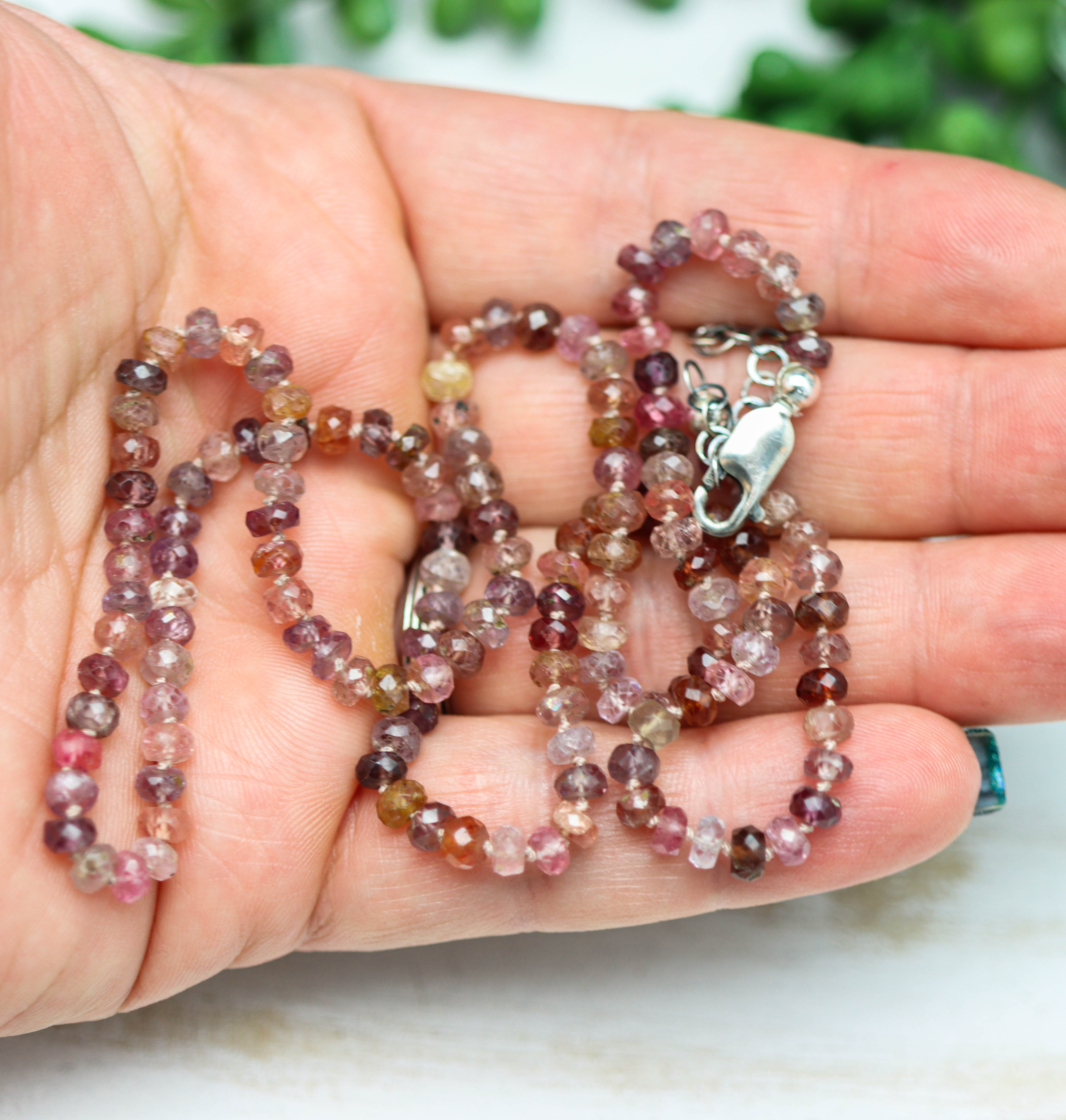 Multi Colored Spinel Hand Knotted Bead Necklace Sterling Silver