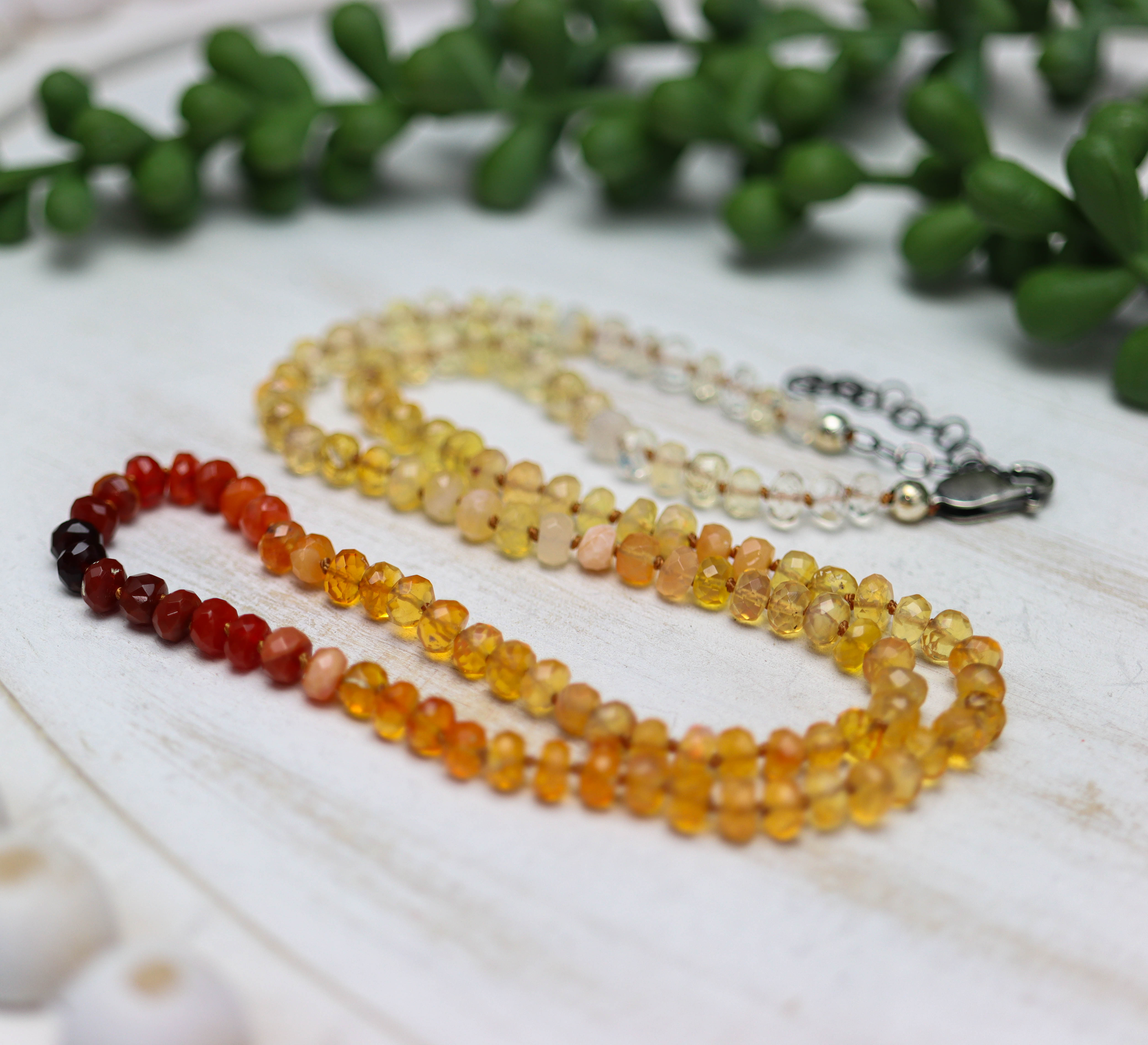 Mexican Fire Opal Hand Knotted Bead Necklace Sterling Silver