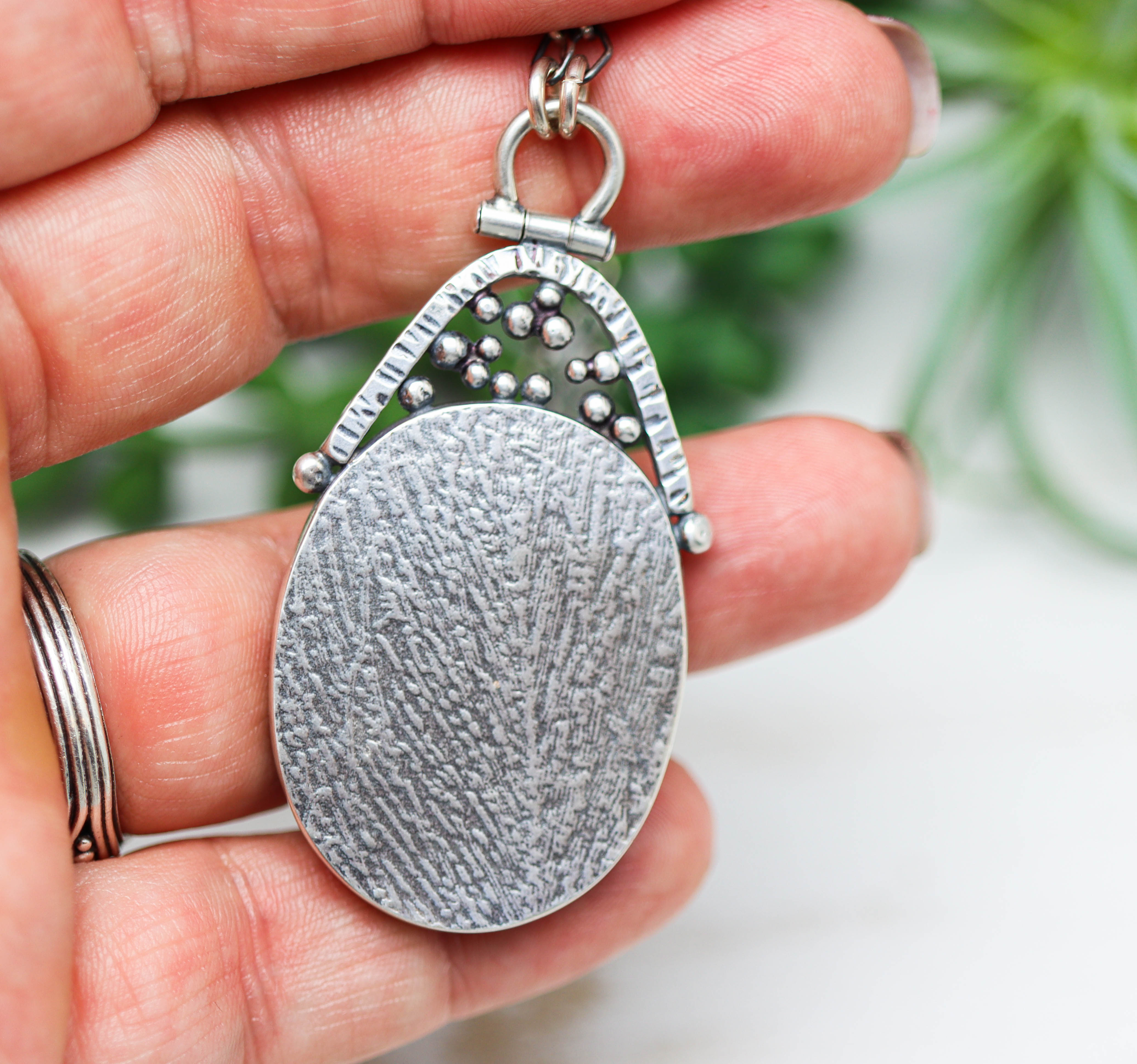 Plume Agate Pendant Necklace Sterling Silver
