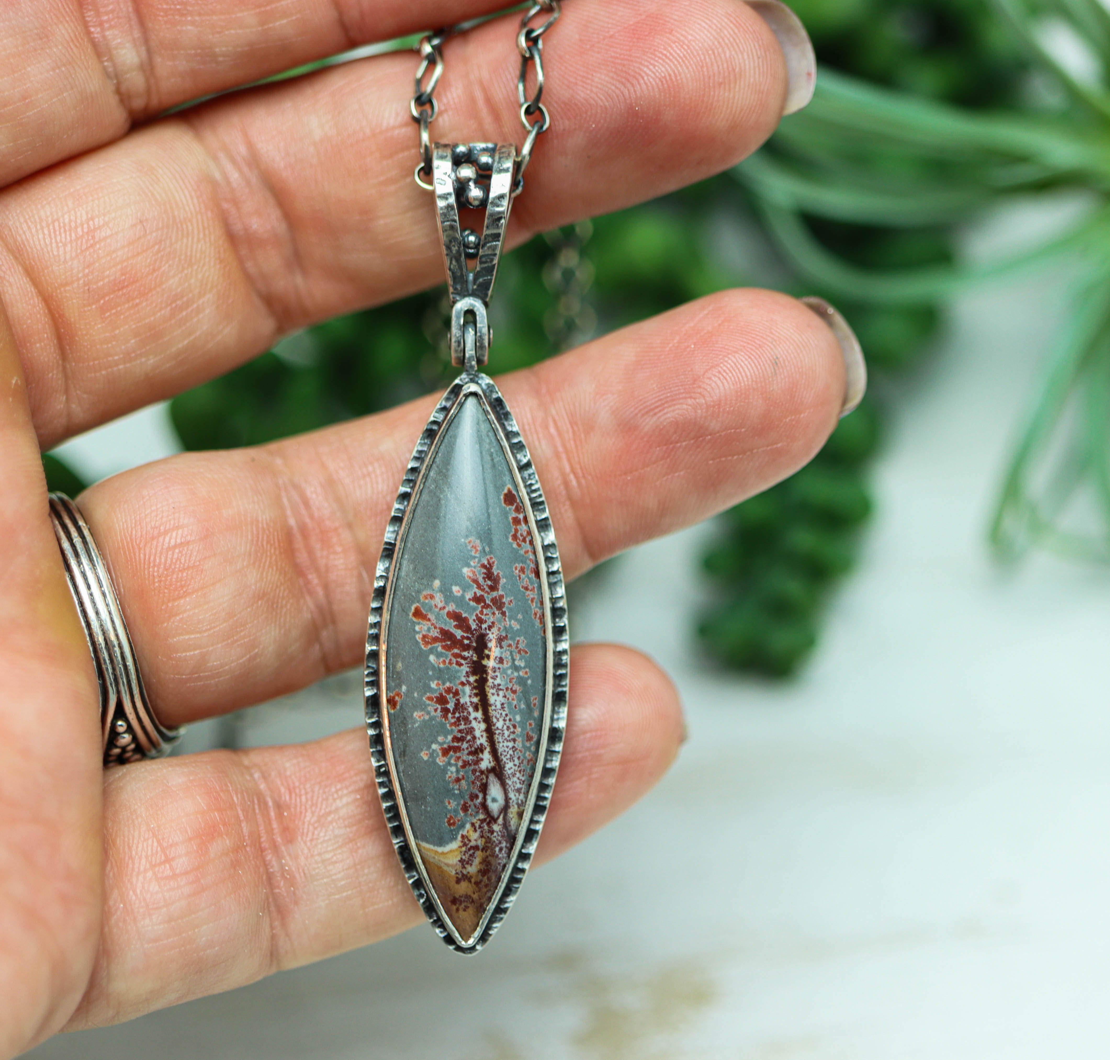 Sonoran Dendritic Rhyolite Jasper One of a Kind Gemstone Necklace Sterling Silver